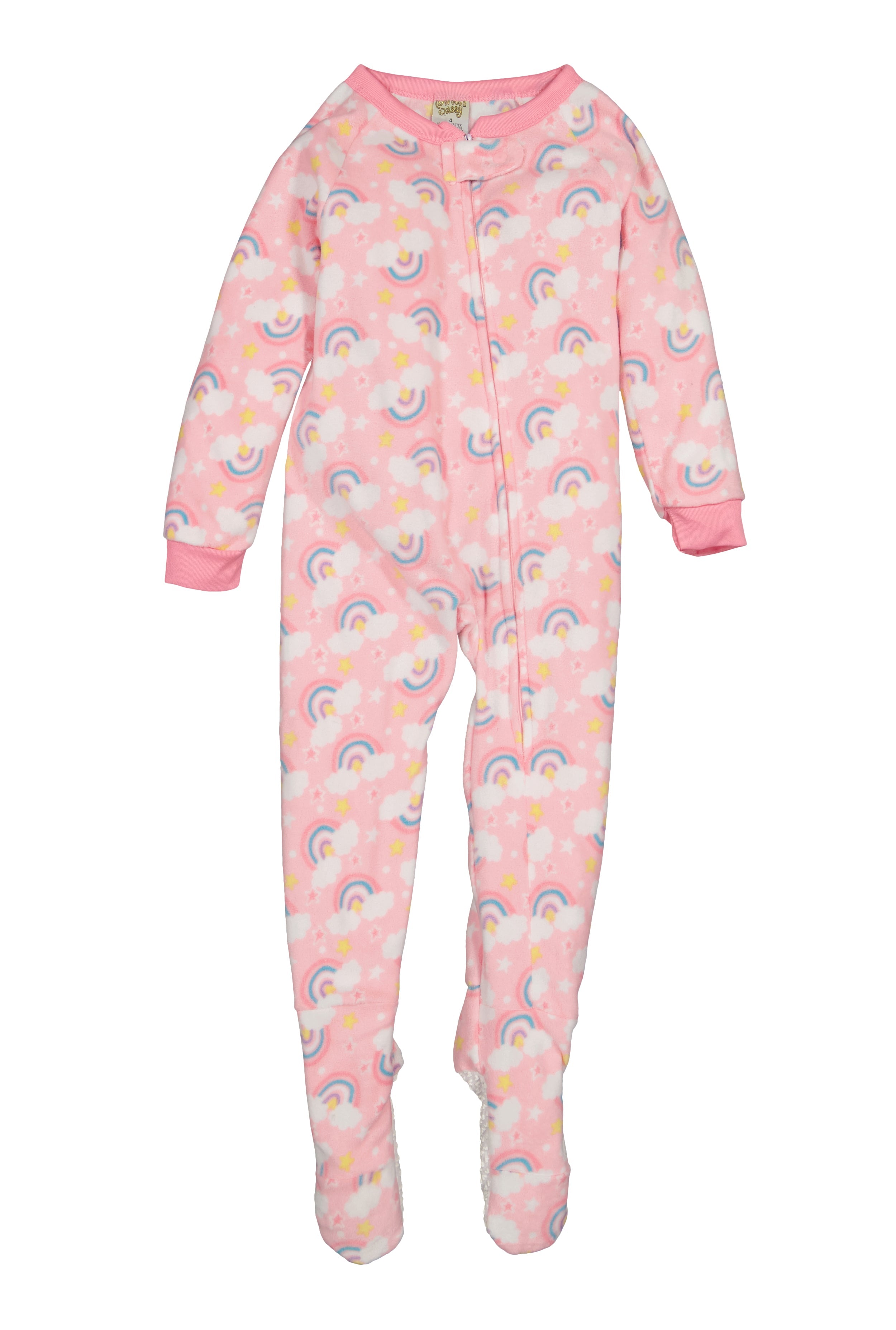 Rainbow Shops Girls Fleece Rainbow Print Footed Pajamas