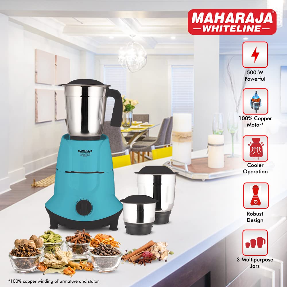 Maharaja Whiteline Superio EVO 500 Watts Mixer Grinder with 3 Jars | Black & Blue - view 2