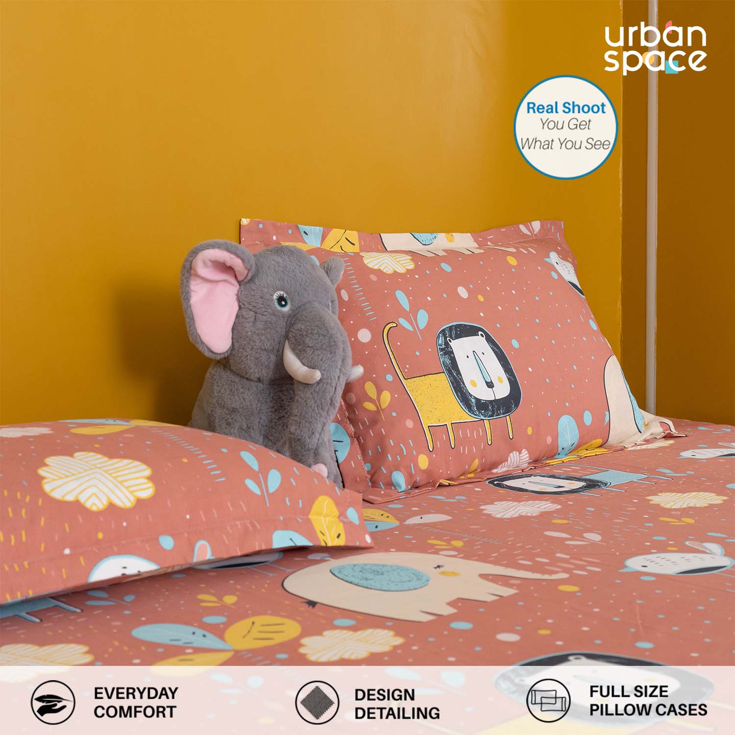 Urban Space -Home Furnishing Store Serene 200 TC 100% Cotton Single Bedsheet with Pillow Covers - Lion King Terra - view 4