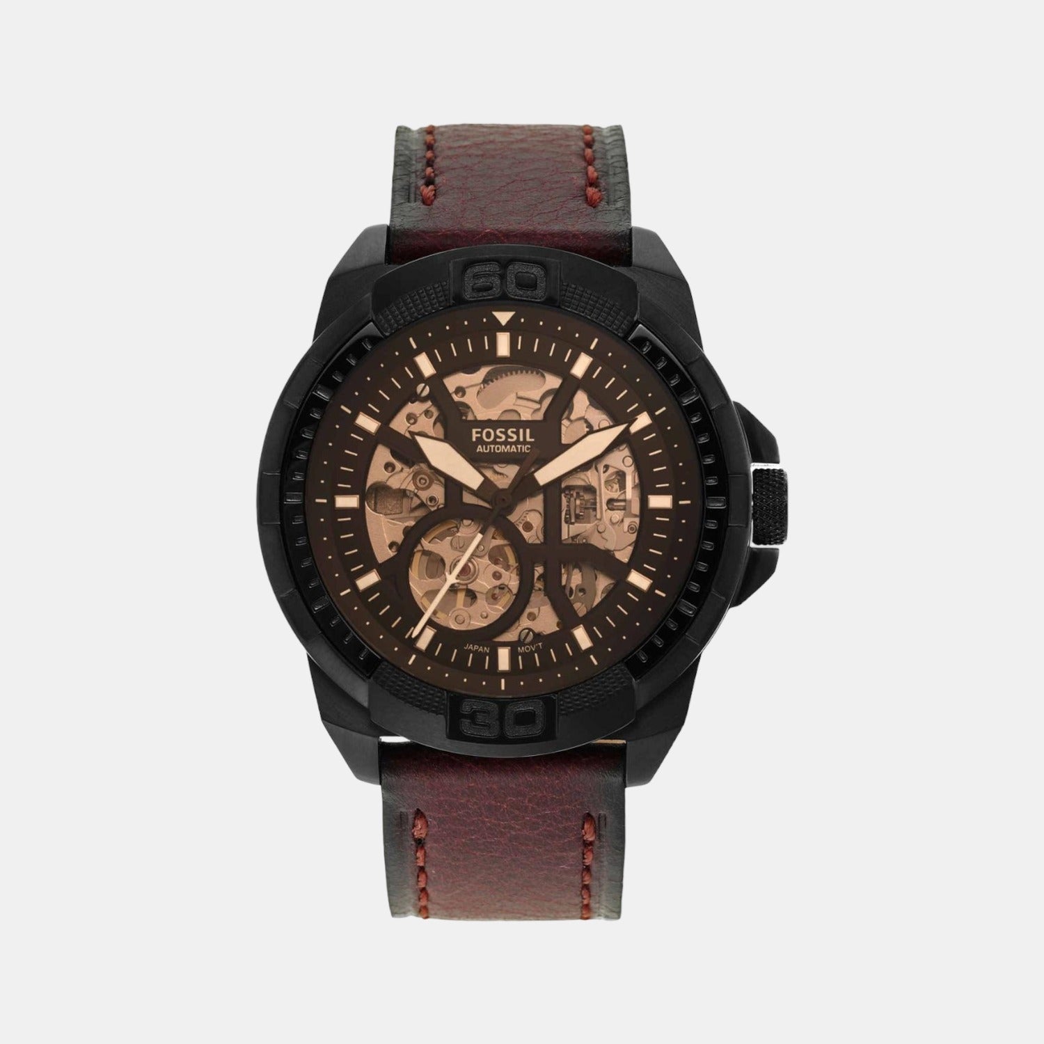 Fossil Bronson Men Automatic Black Dial Analog Leather Watch ME3219