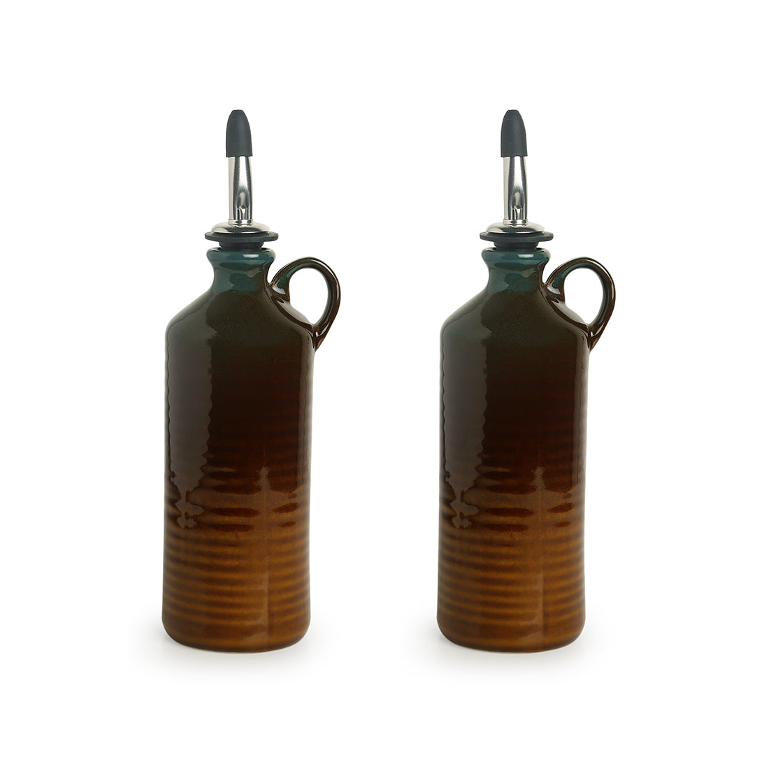 EXCLUSIVELANE 'Amber & Teal' Studio Pottery Oil Bottle In Ceramic (Set of 2, 250 ml) - view 2