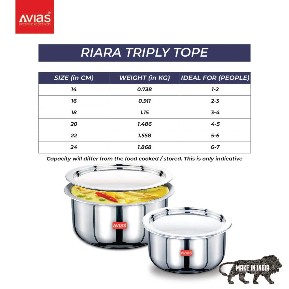 AVIAS Riara Premium Stainless Steel Tri-Ply Tope With Steel Lid | Gas & Induction Compatible | Silver - view 5