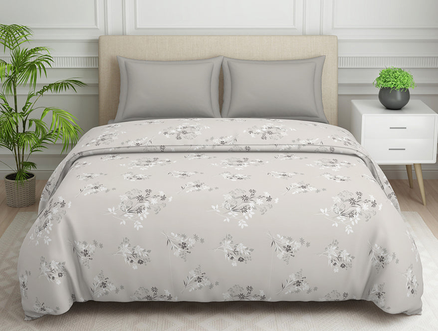 Spaces India Floral Grey Polycotton Quilt Double Harmony - By Welspun