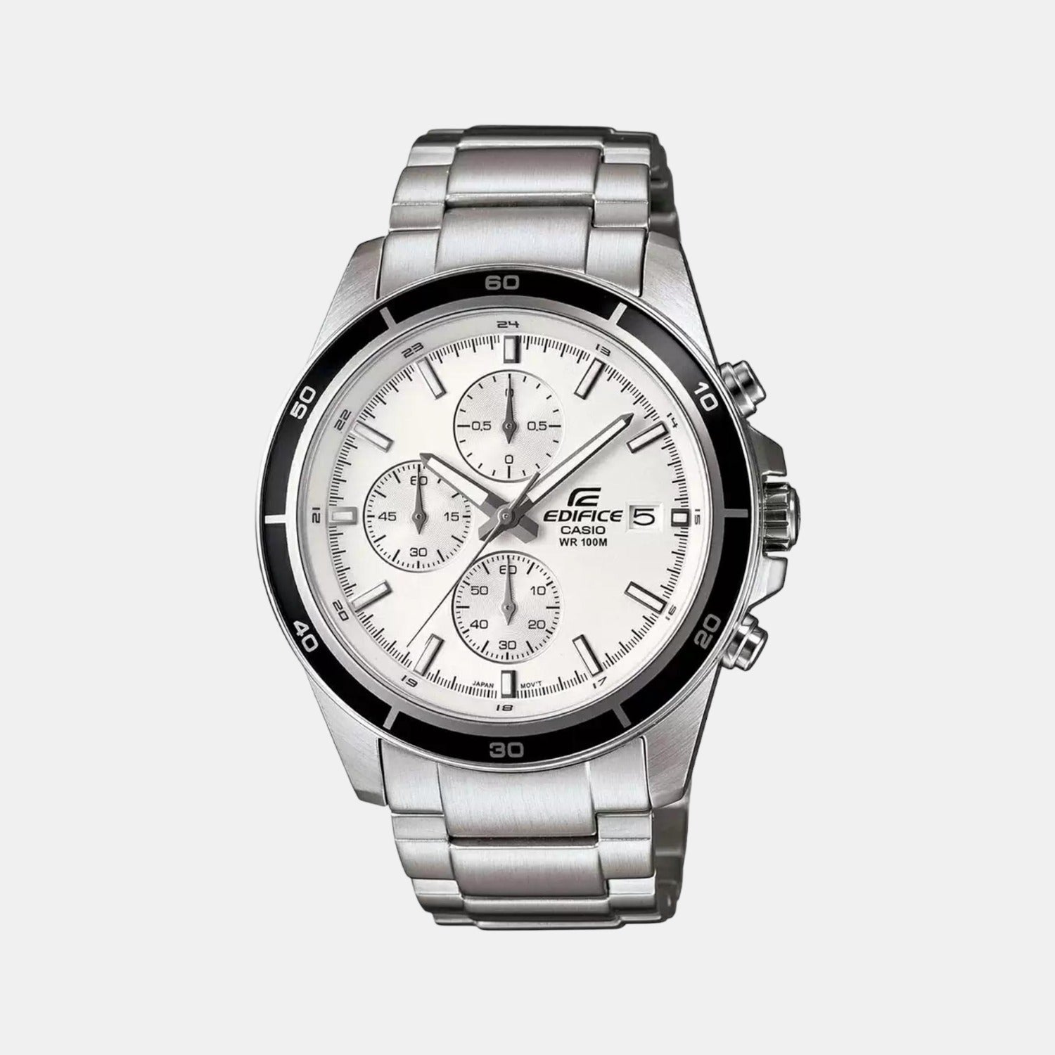 Casio Edifice Men Quartz White Dial Chronograph Stainless Steel Watch EX095