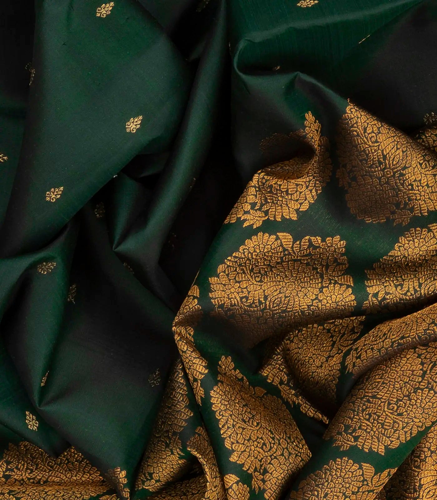 RmKV Bottle Green Handloom Kanchipuram Silk Saree With Raising Floral Motifs-Bottle Green - view 3