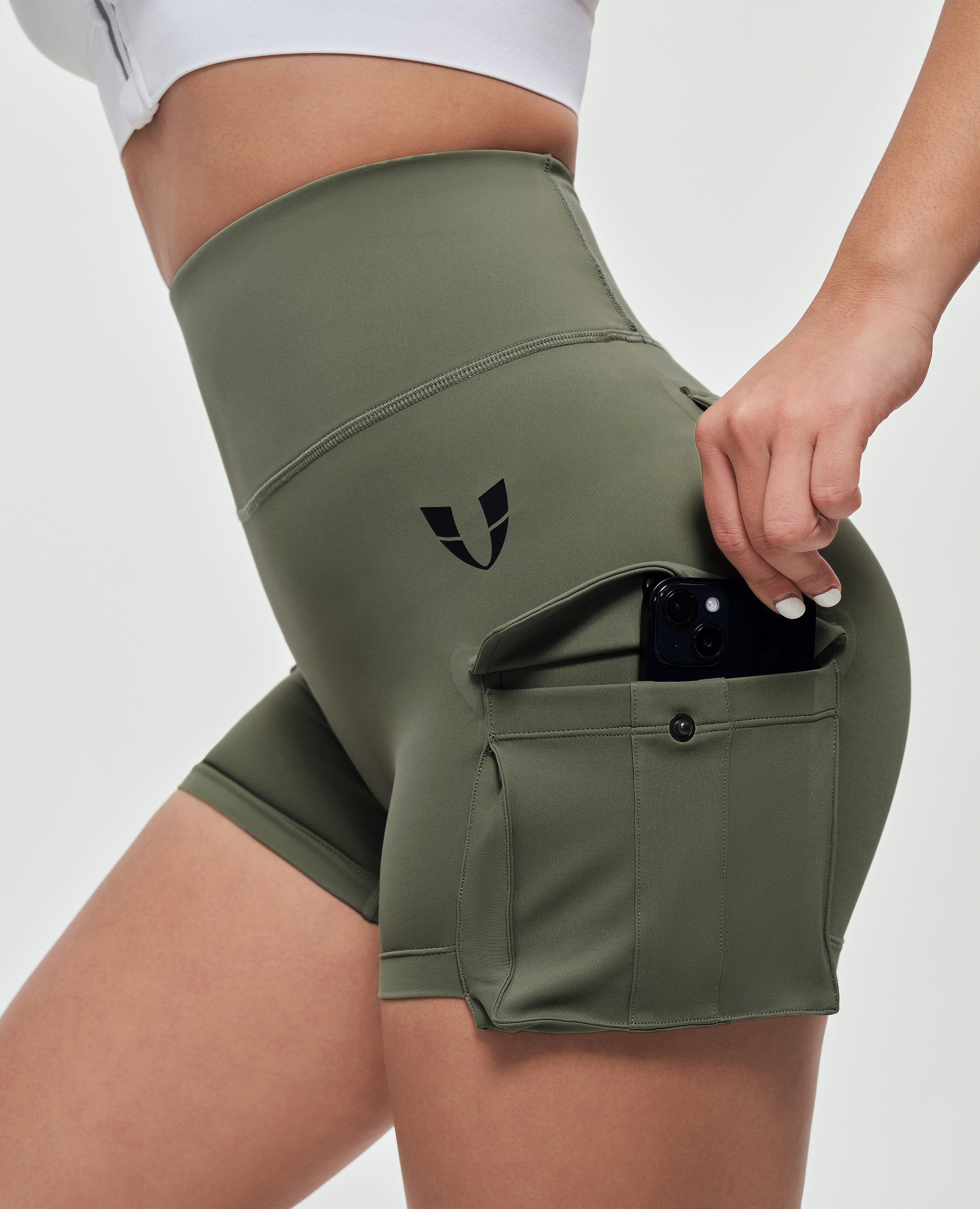 FIRM ABS Scrunch Butt Cargo Shorts - Olive Green - view 4