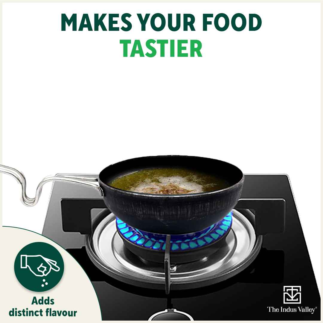 The Indus Valley 100% Pure Sheet Iron Tadka Pan with Stainless Steel Handle, Pre-seasoned, Toxin-free, Induction - view 9