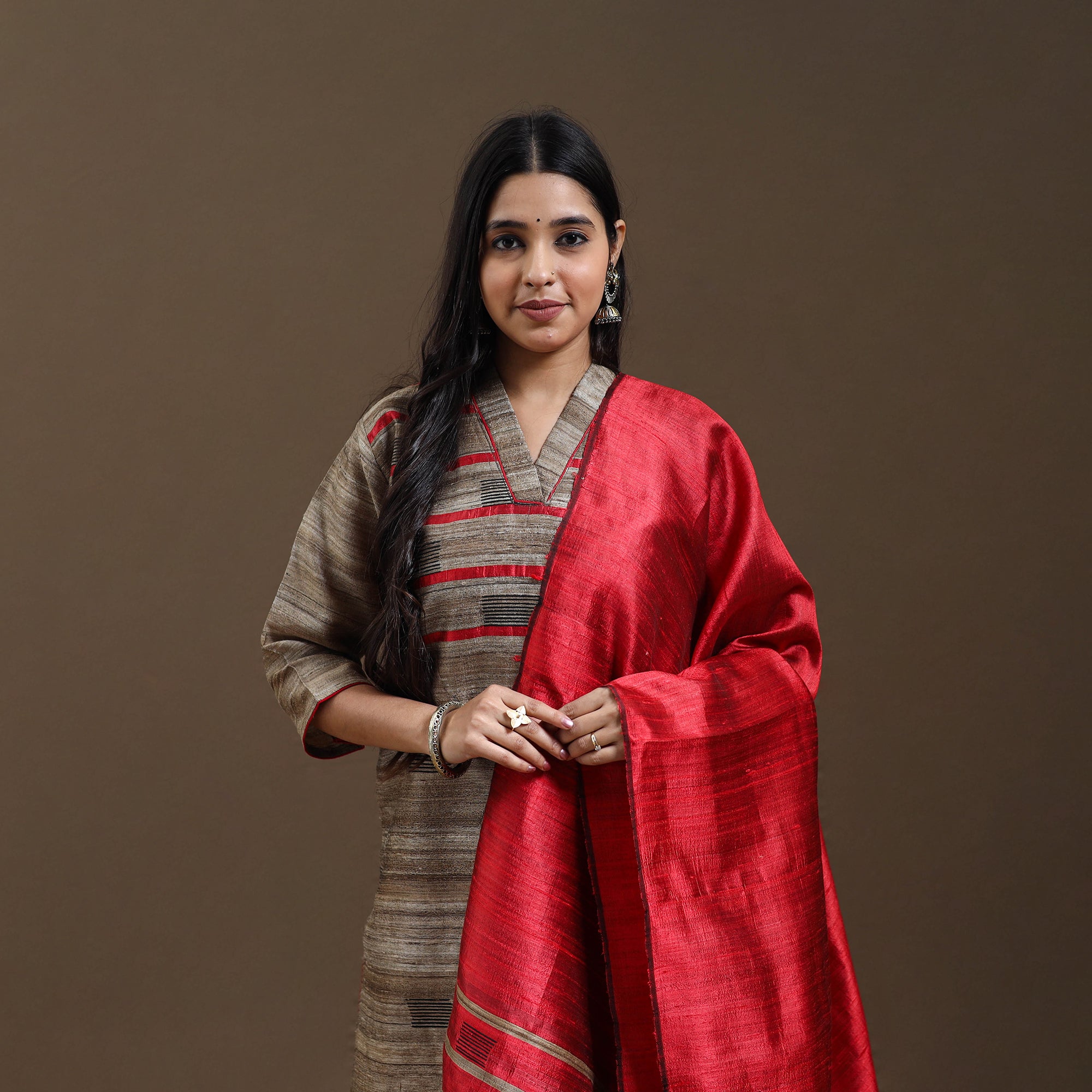 ITOKRI CASUALS Beige - Bhagalpuri Handloom Tussar Silk Suit Set 06 - view 4