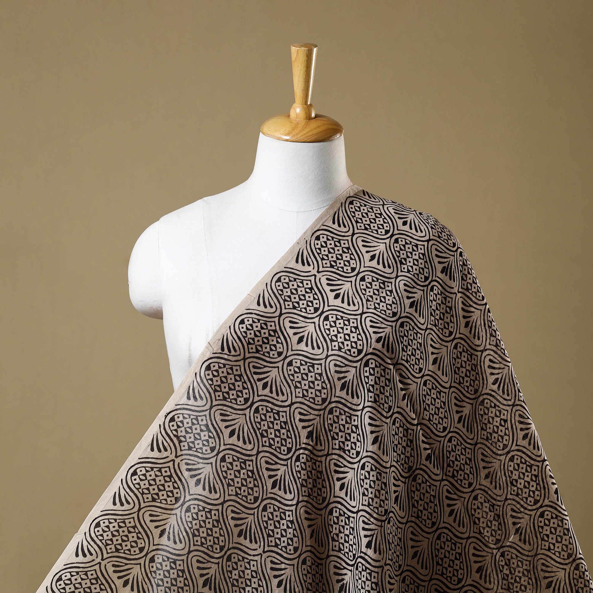 HAVELI CHRONICLES Beige - Hand Block Print Chanderi Silk Bagru Fabric 03