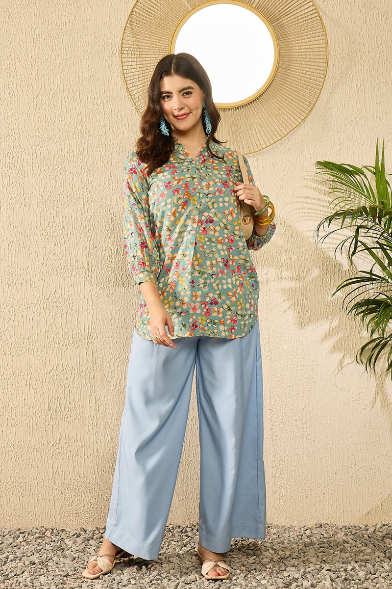 Ahika Blue Viscose Rayon Floral Printed Regular Kurti Tunics VT1335 - view 6