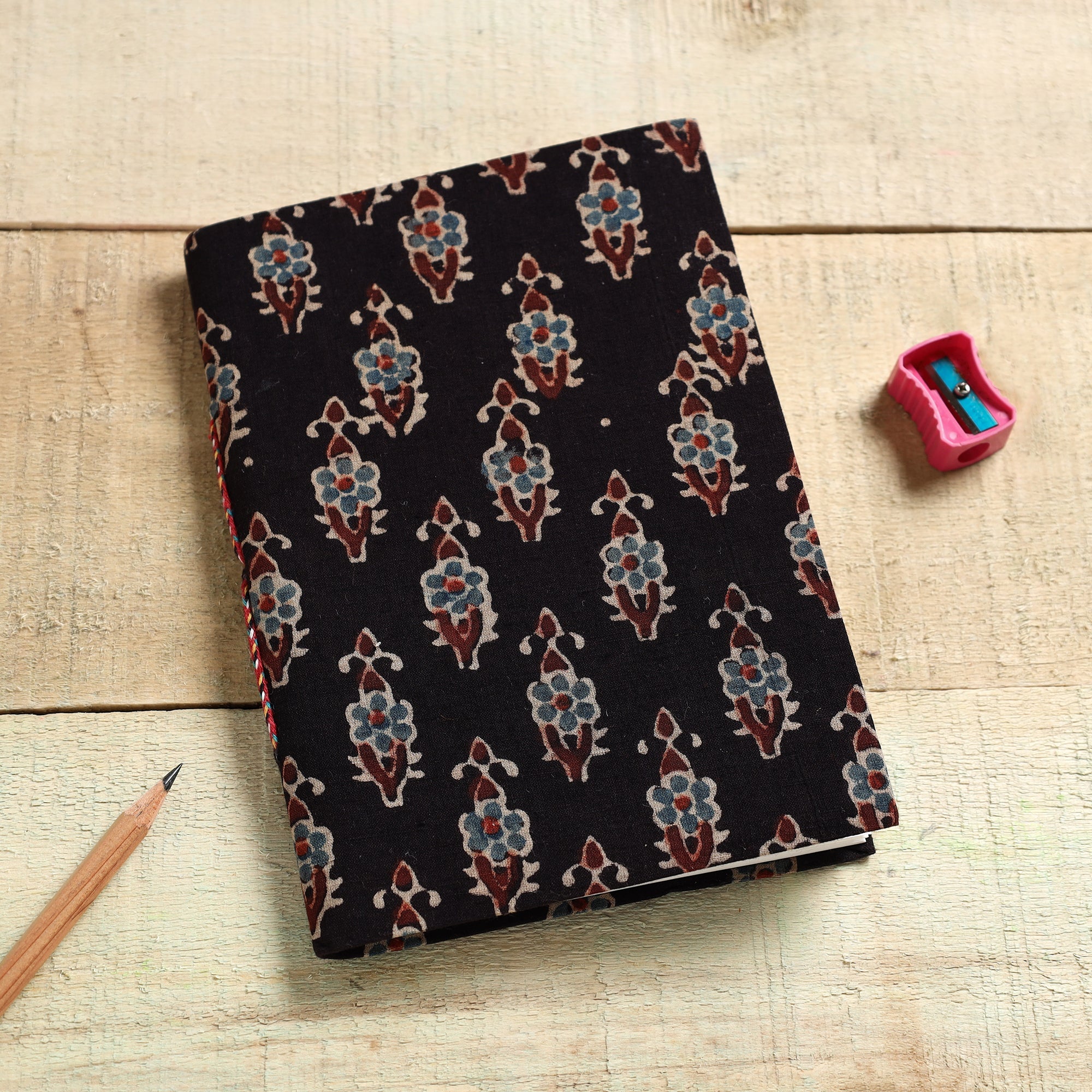 BINDAAS UNLIMITED Black - Ajrakh Fabric Cover Handmade Paper Notebook (7 x 5 in)