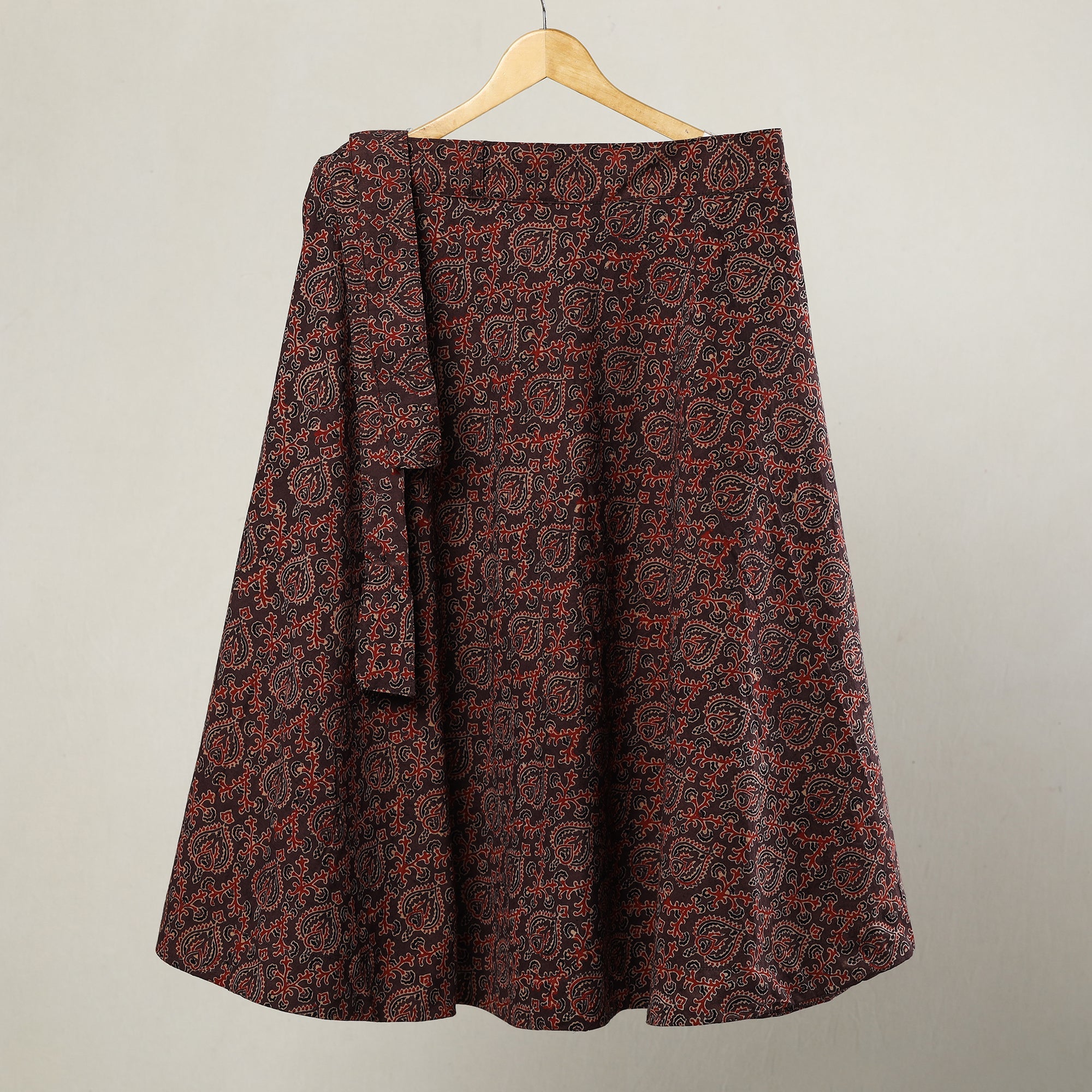 NOORI BAZAR Brown - Ajrakh Block Printed Cotton Wrap Around Skirt 11