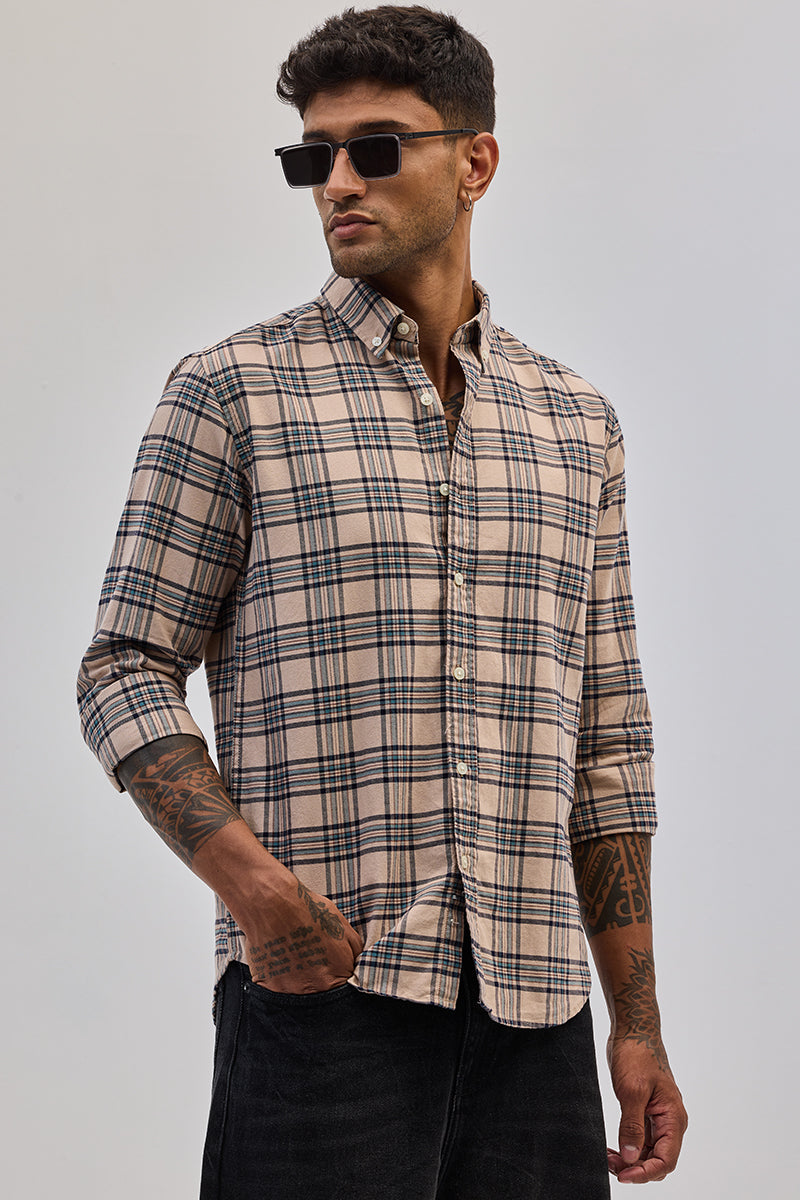 SNITCH Beige Checks Slim Fit Shirt - view 5