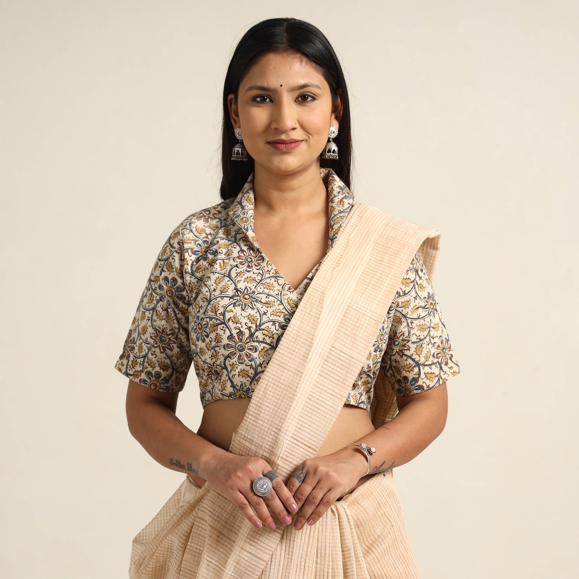 ITOKRI CASUALS Beige - Pedana Kalamkari Block Printed Cotton Stitched Blouse 13