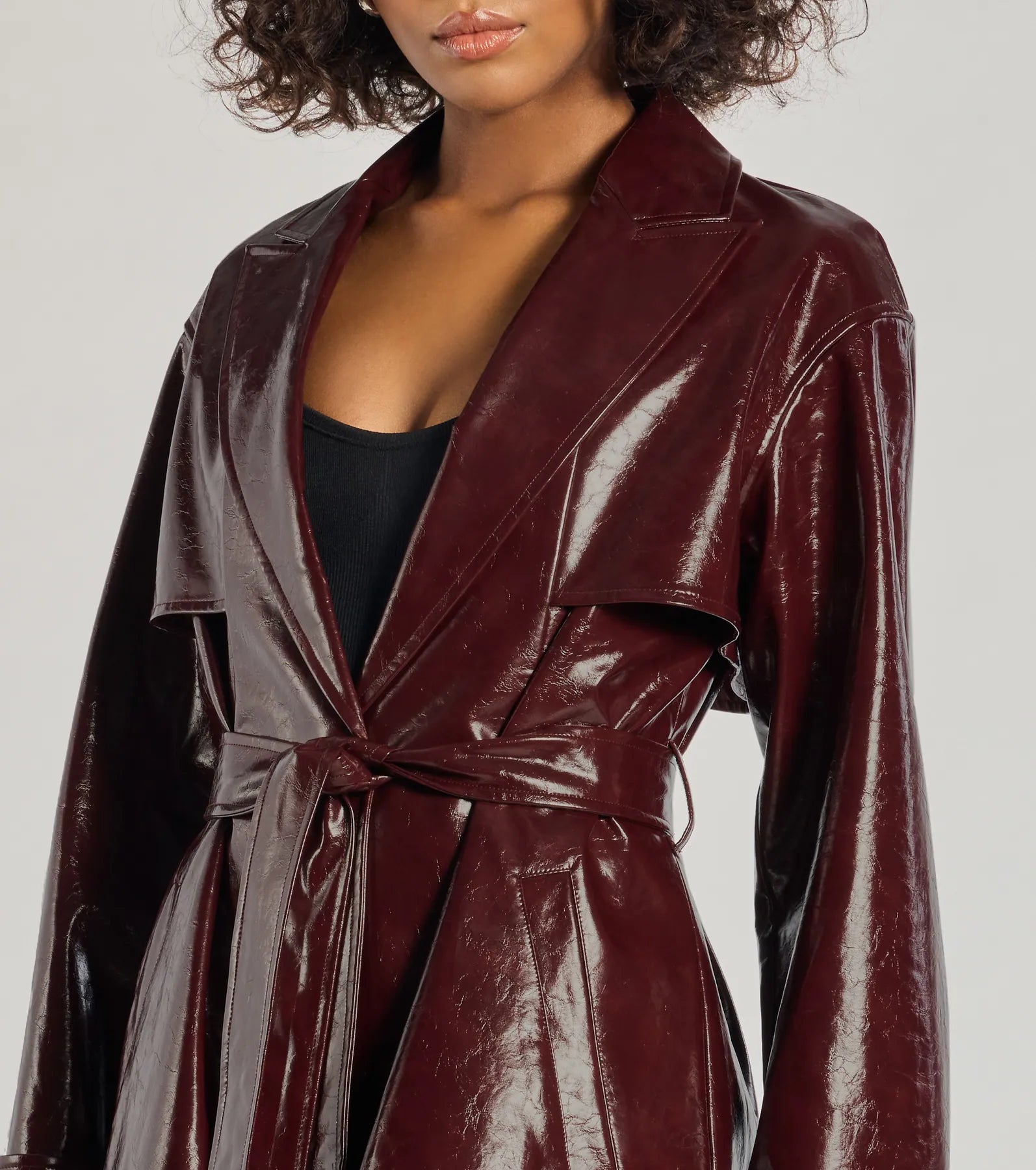 Windsor Chic Authority Faux Leather Trench Coat - view 4