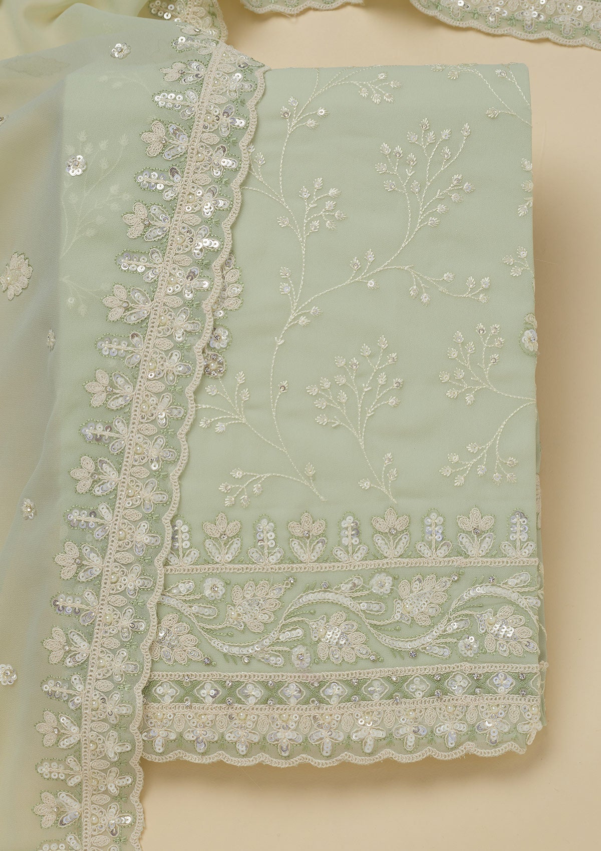 Koskii Pista Green Sequins Georgette Unstitched Salwar Suit - view 6