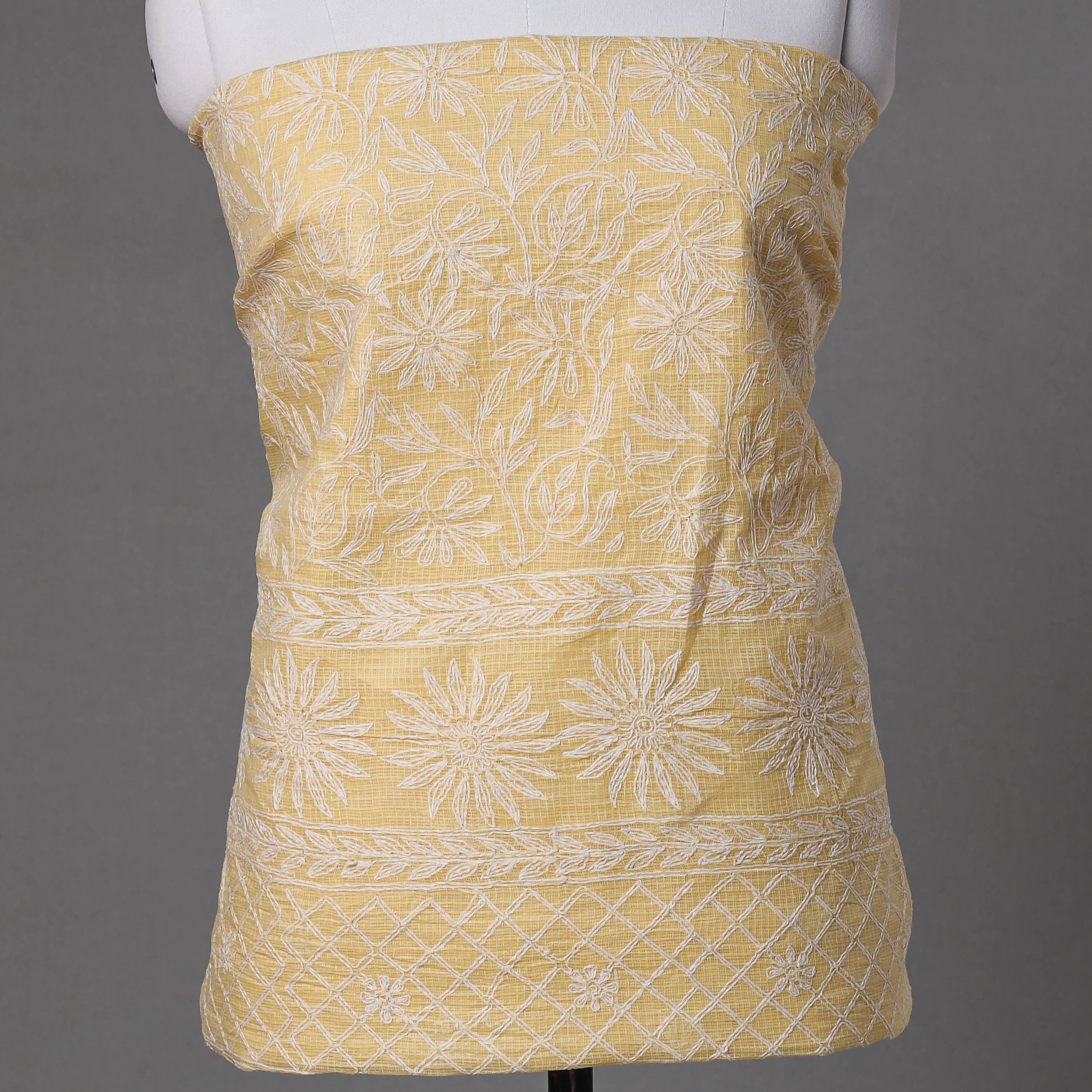 ITOKRI CRAFTS INITIATIVE Beige - 2pc Hand Embroidery Kota Doria Chikankari Dress Material - view 4