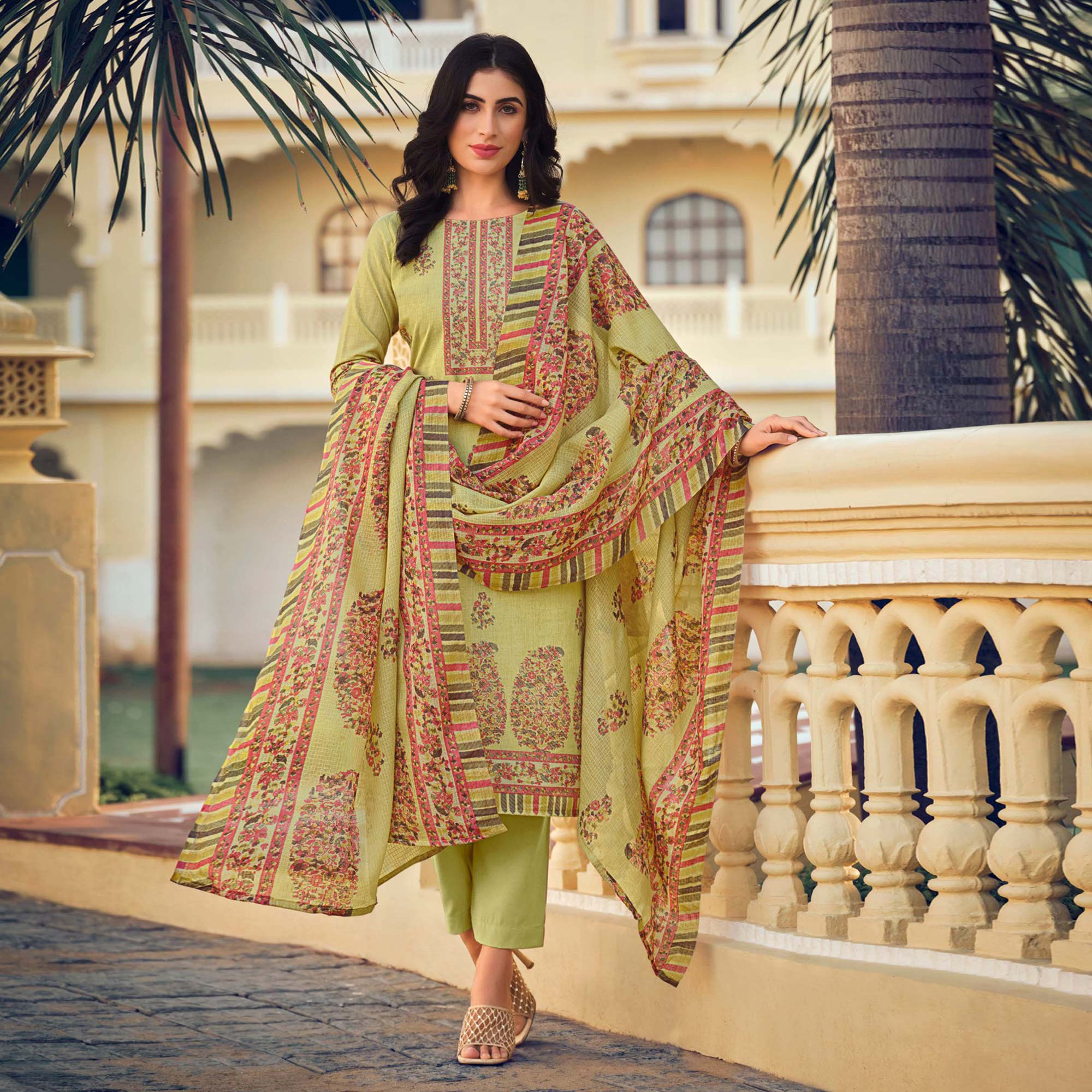 BlackTree green-floral-printed-pure-cotton-suit-3 - view 2