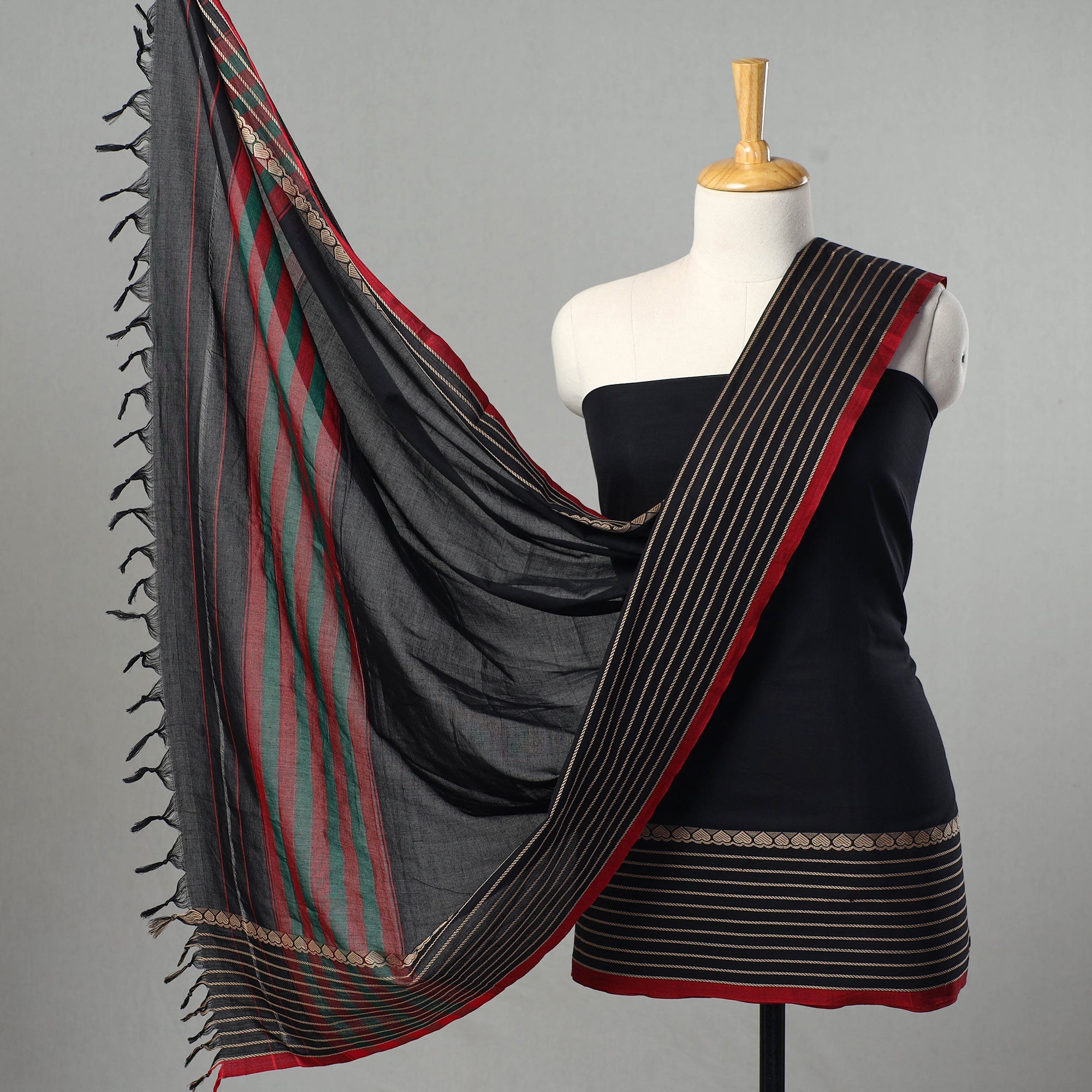 SOUTH KARGHA Black - 3pc Traditional Cotton Dharwad Dress Material 14