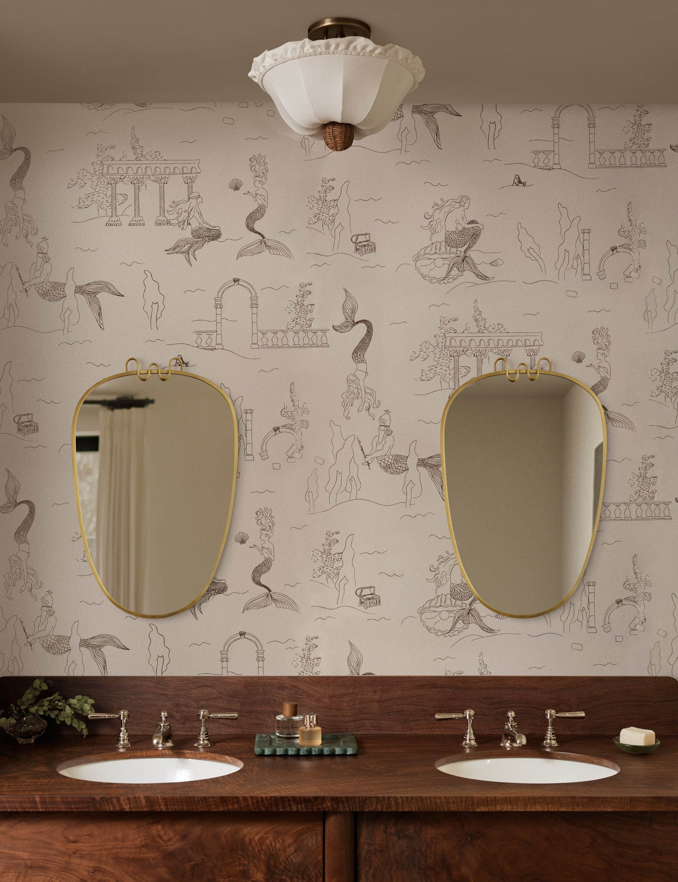 Lulu and Georgia Mermaid Toile Wallpaper by Sarah Sherman Samuel - view 2