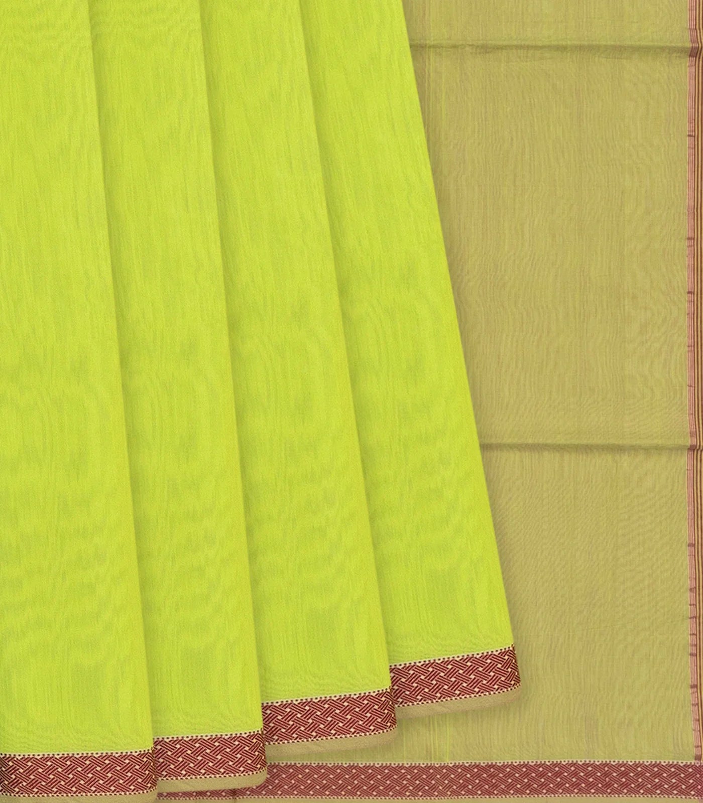 RmKV Light Green Handloom Silk Cotton Saree With Stripes Pallu-Leaf Green