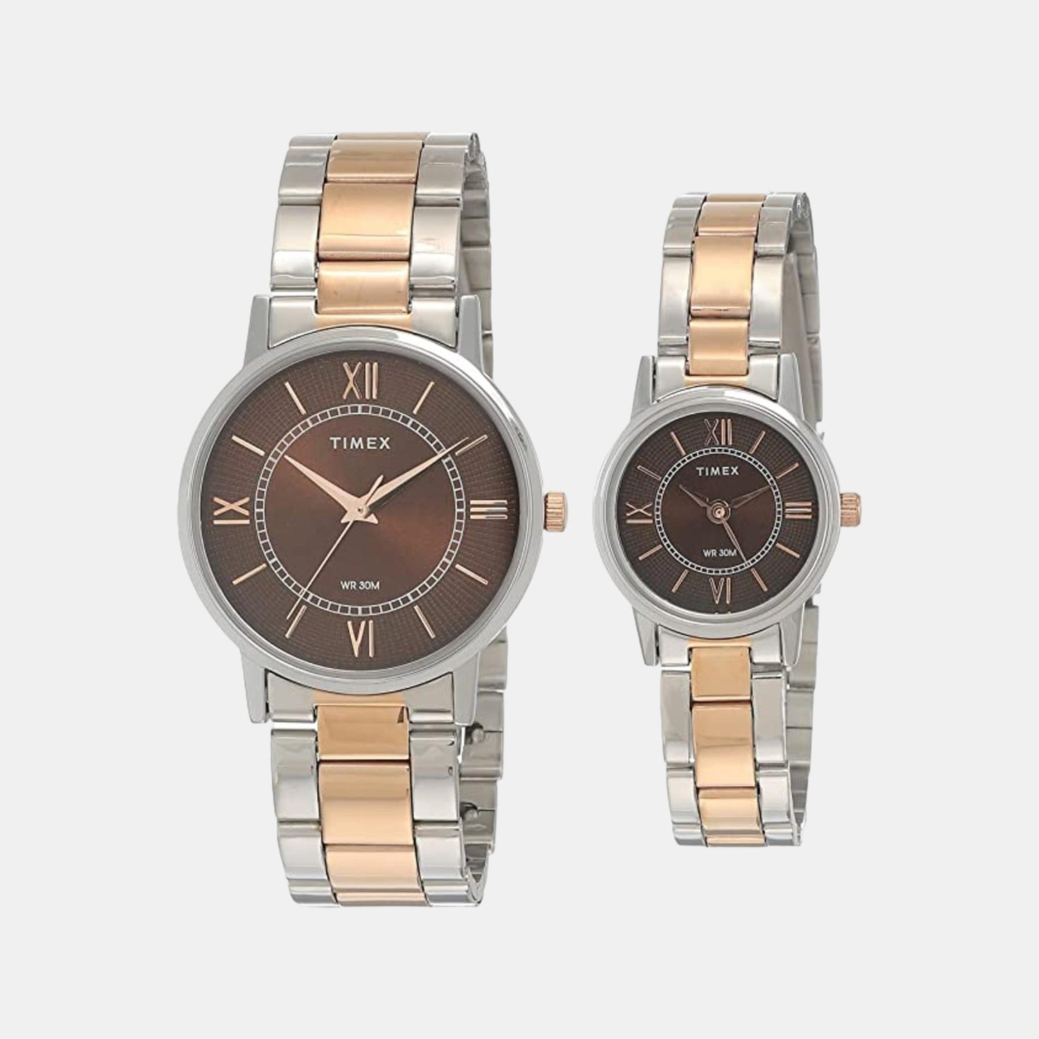 Timex Couple Quartz Brown Dial Analog Stainless Steel Watch TW00PR214