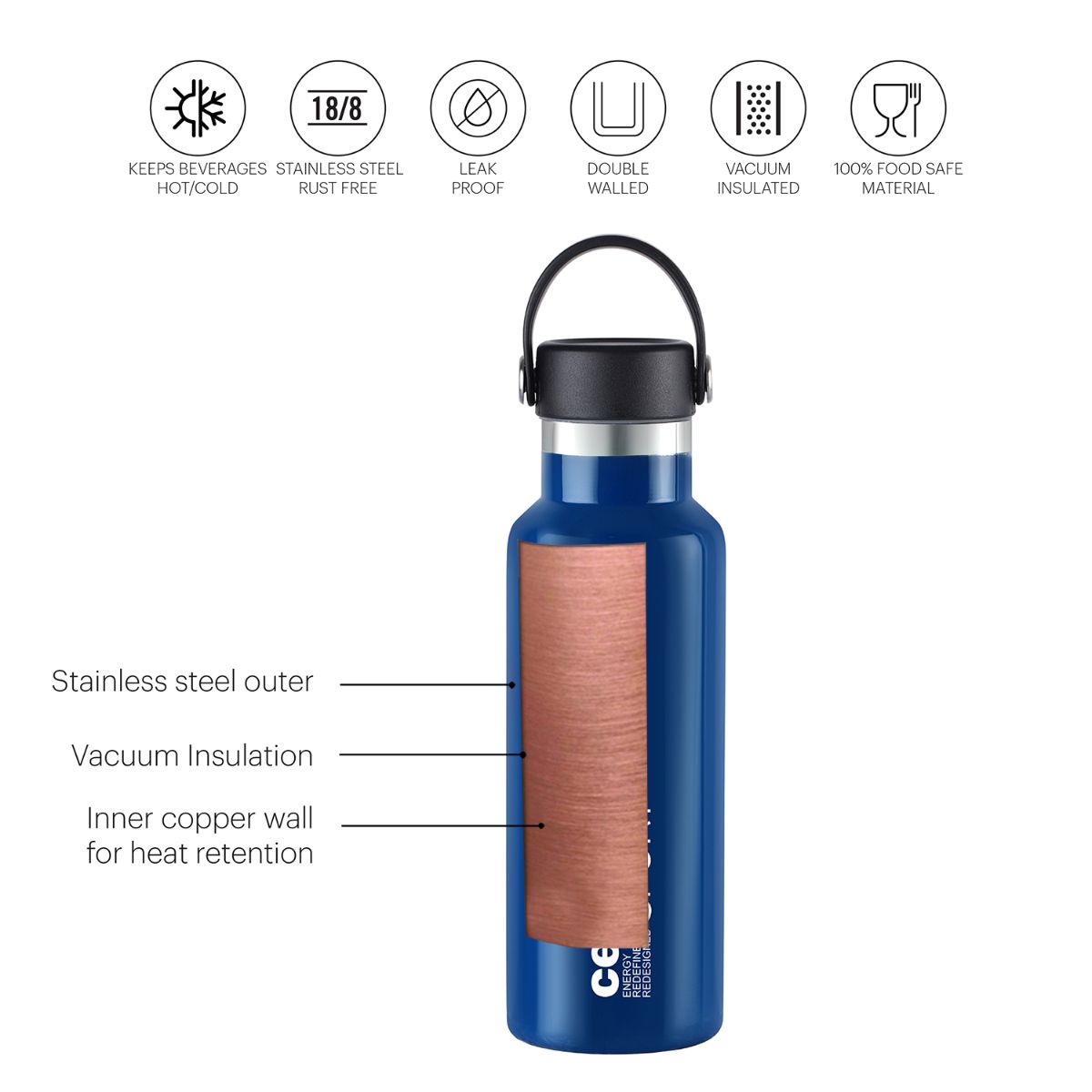 Cello Aqua Bliss Flask, Vacusteel Water Bottle, 600ml - view 13