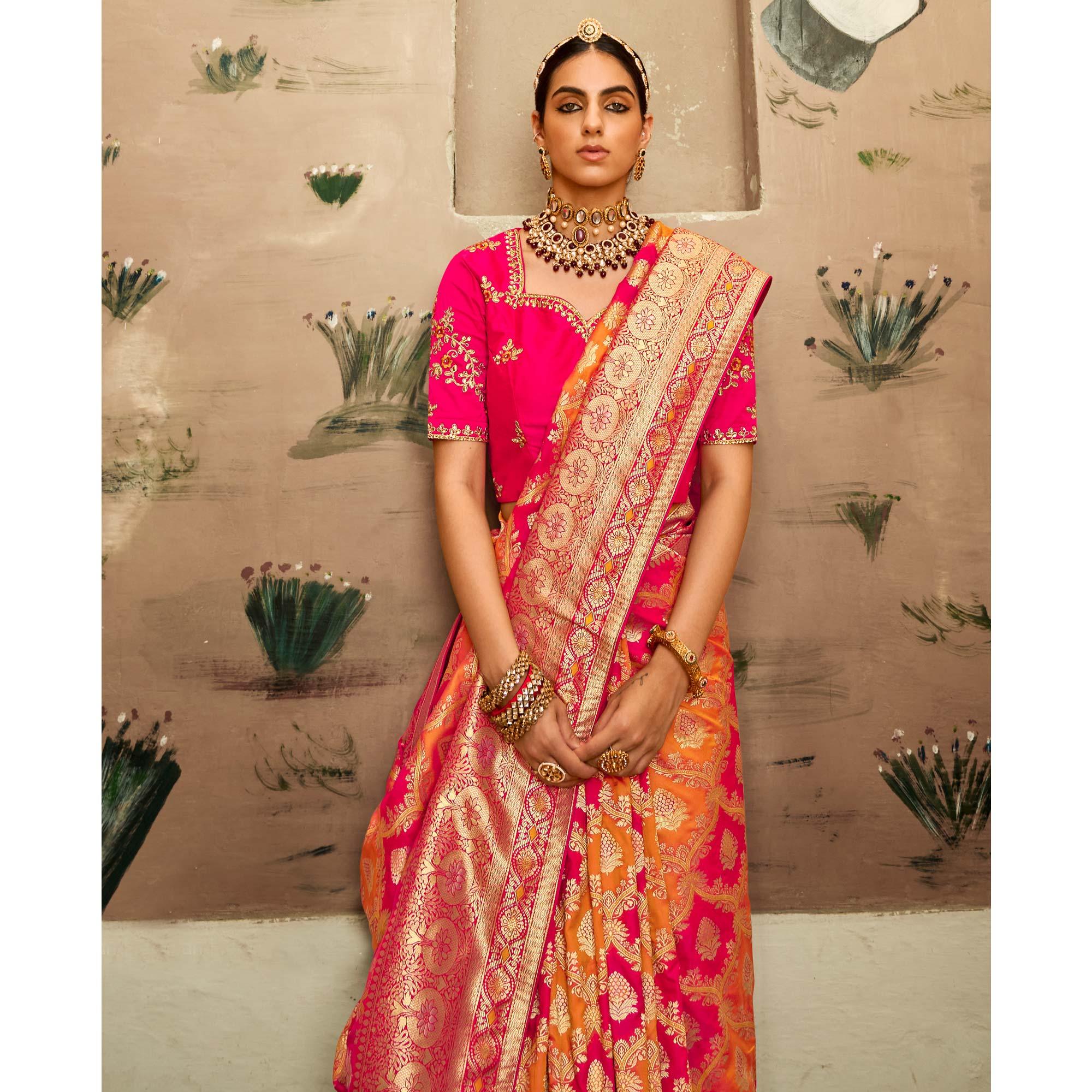 Peachmode Multicolor Festive Wear Woven Silk Saree - view 2