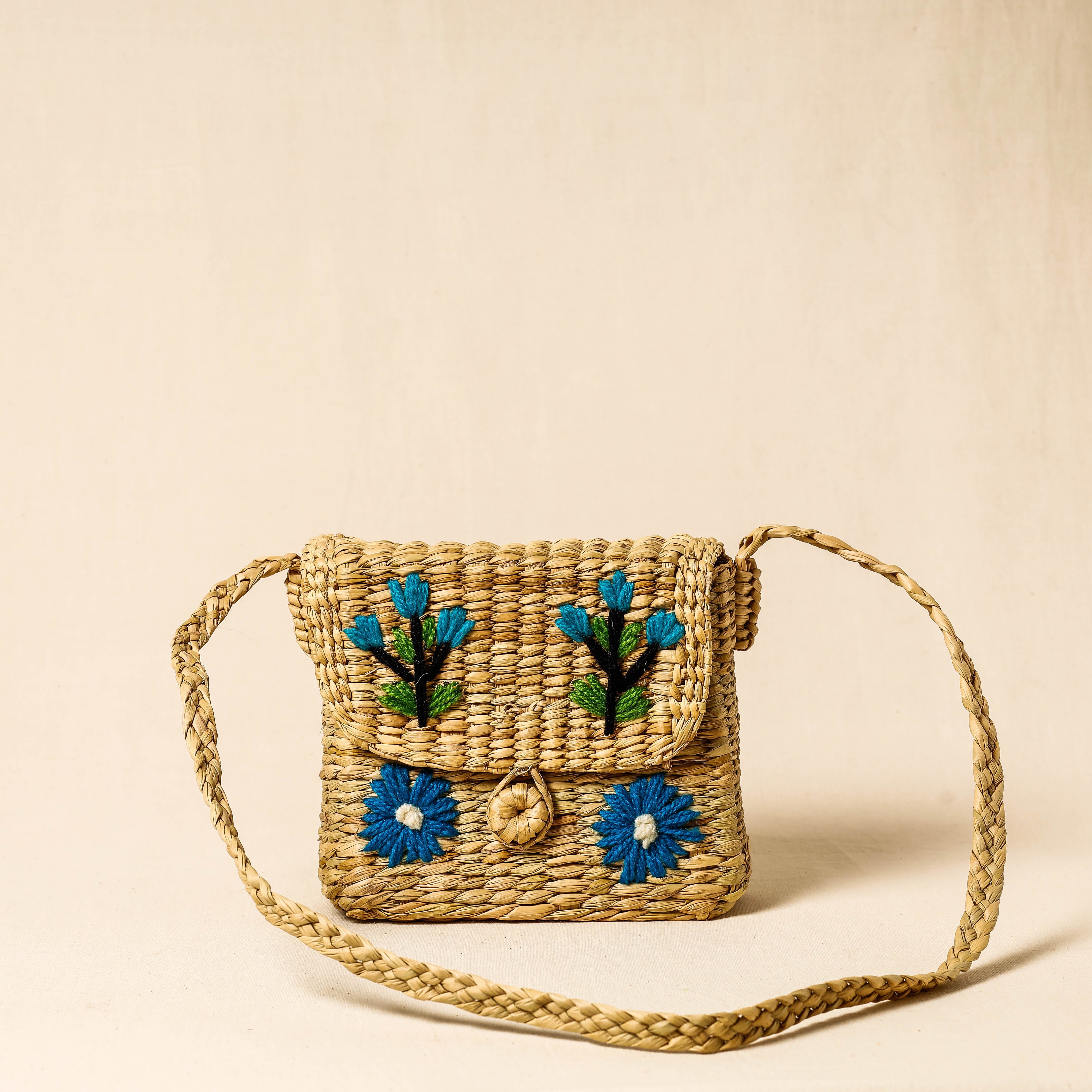 ITOKRI CRAFTS INITIATIVE Brown - Handcrafted Natural Water Reed Embroidered Sling Bag