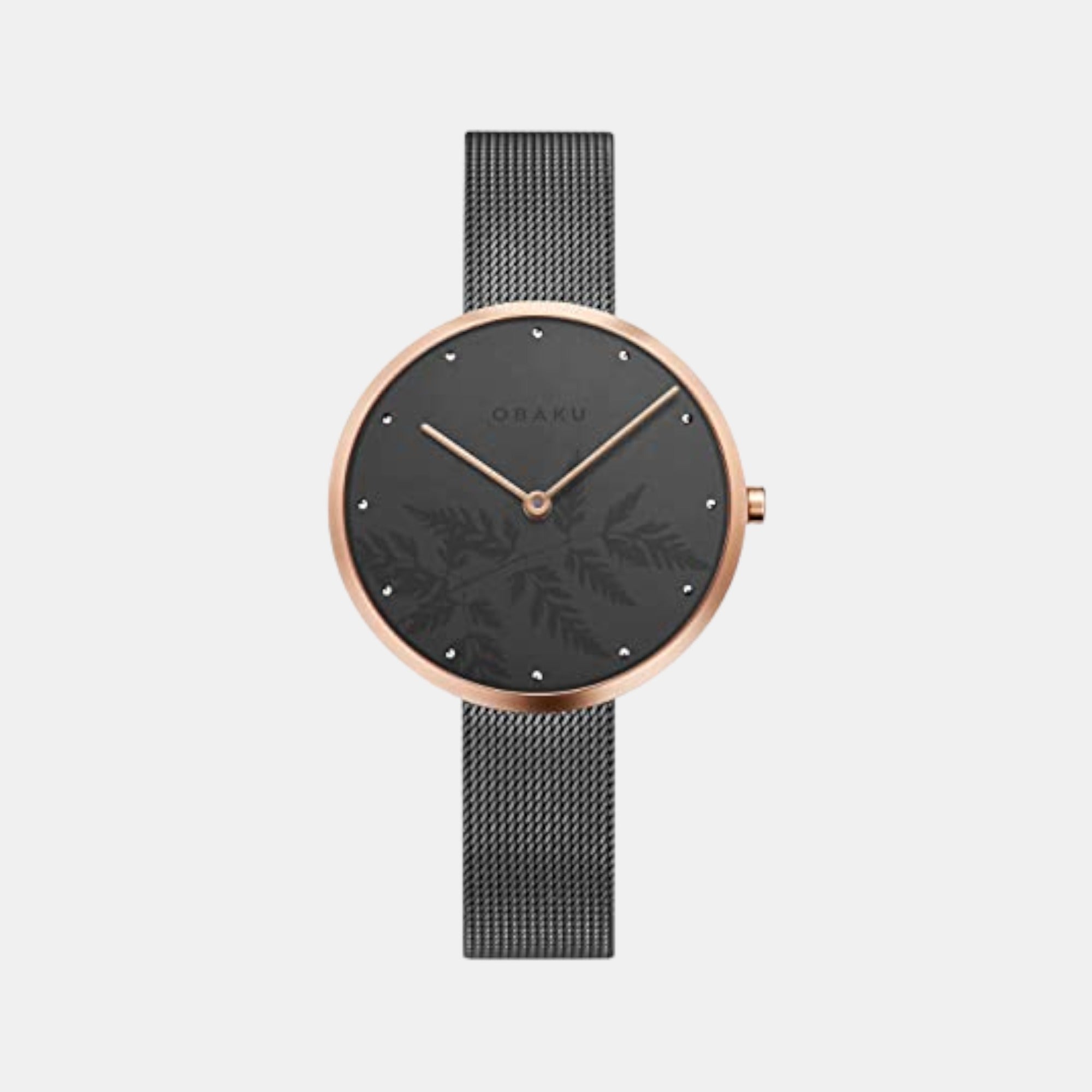 Obaku Hassel Natur Granite Women Quartz Black Dial Analog Stainless Steel Watch V219LXVKMJ