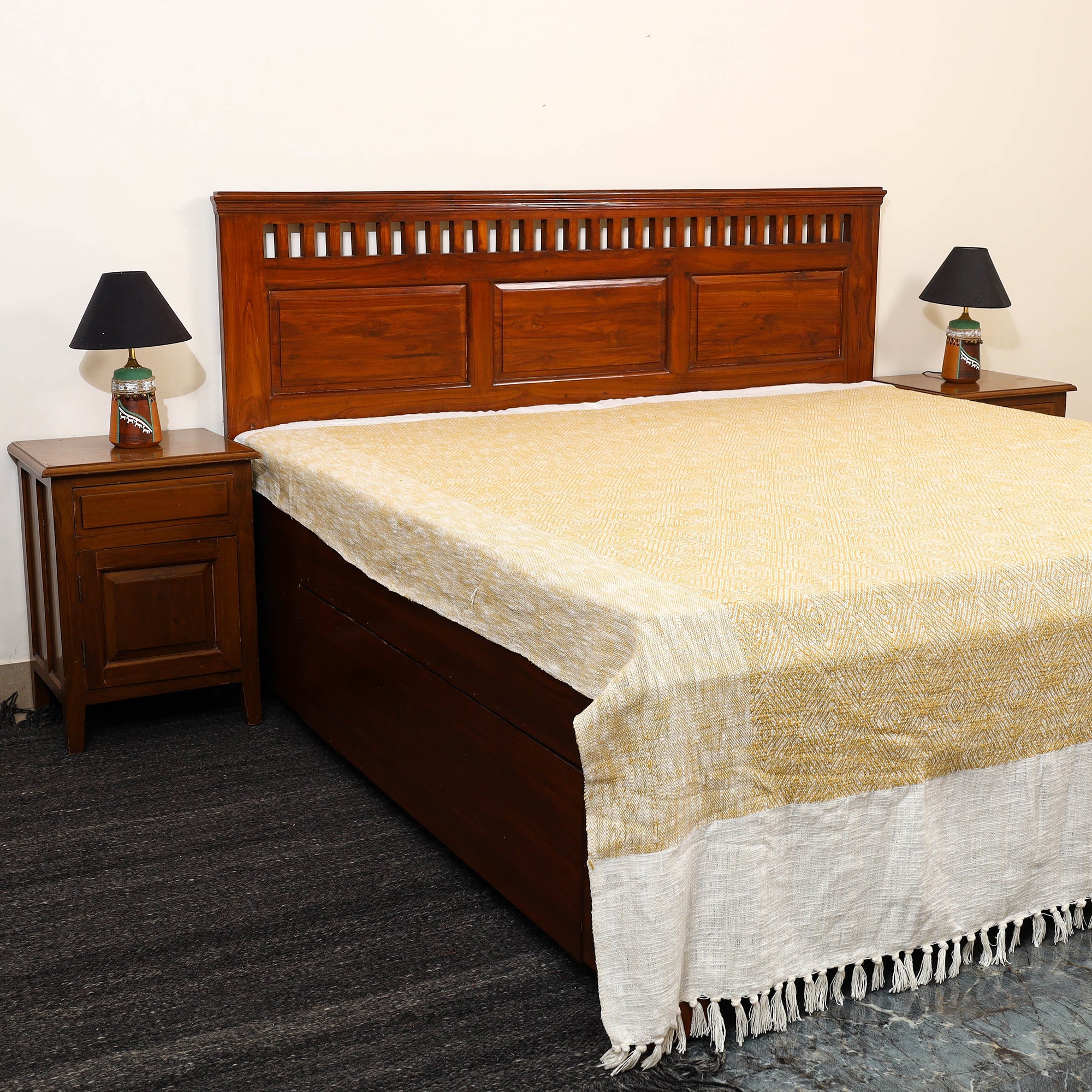 HANDLOOM VIRASAT Beige - Pure Handloom Cotton Double Bed Cover from Bijnor 20