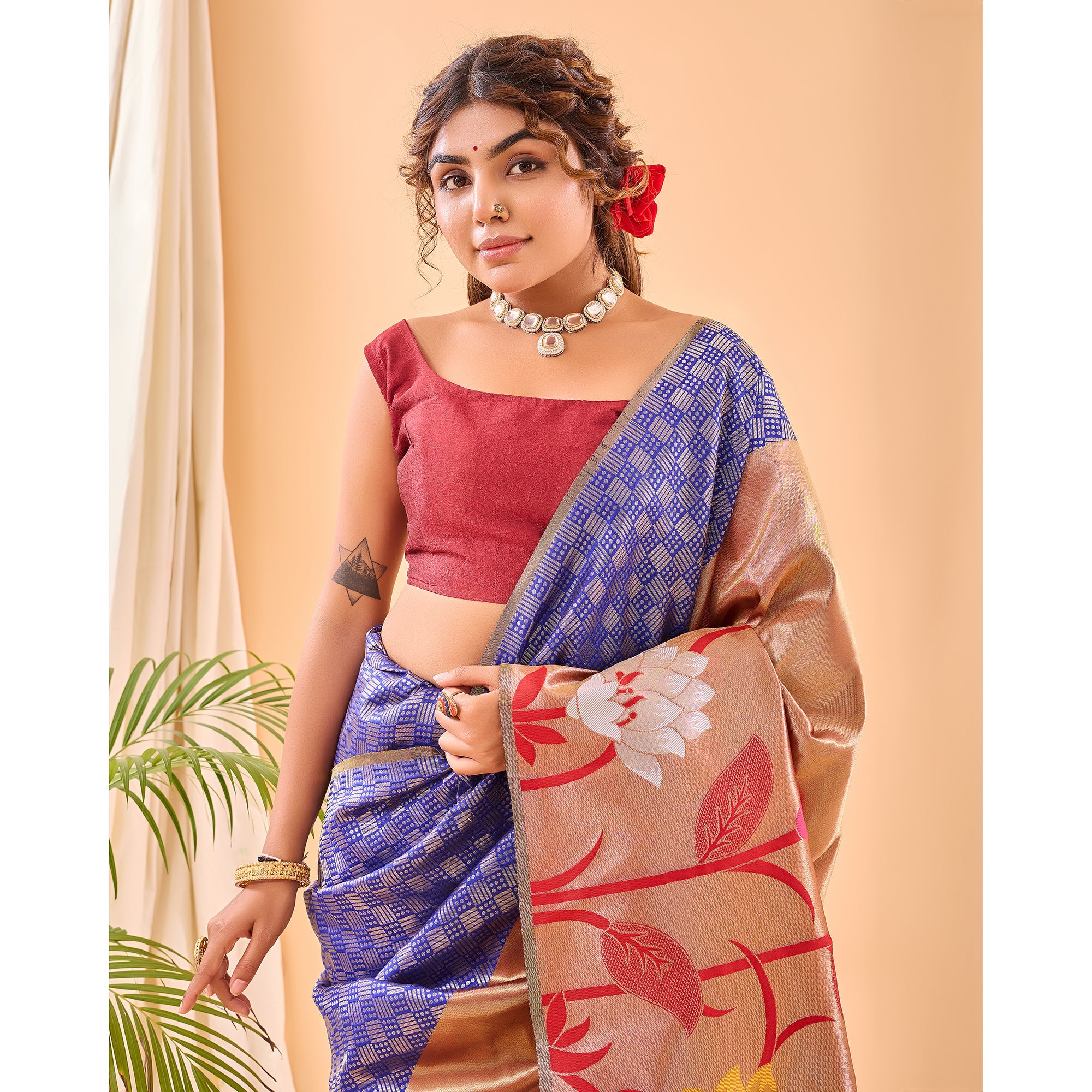 TASARIKA COUTURE Blue - Fulrani Violet Paithani Silk Handwork Saree - view 4