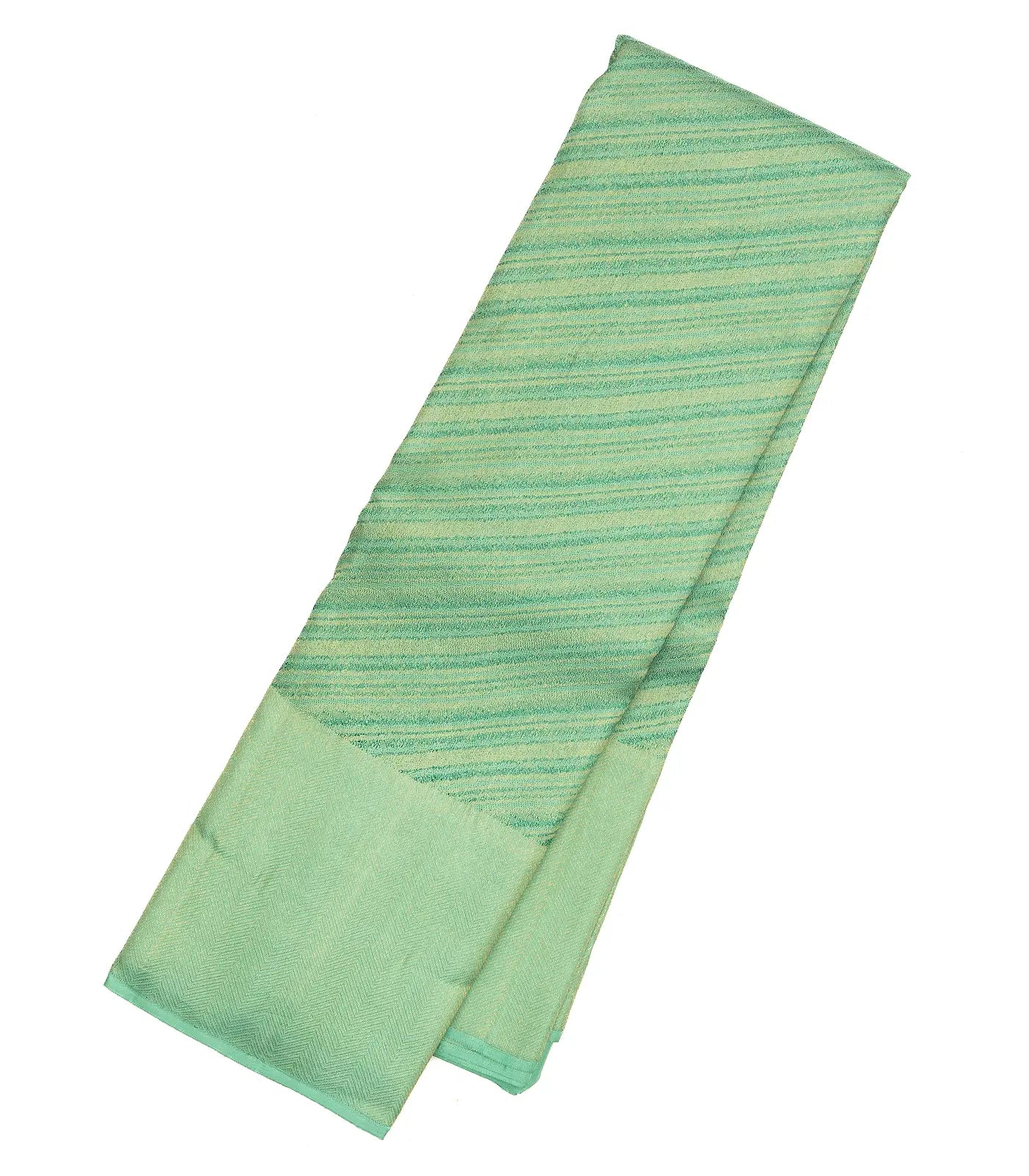 RmKV Aquamarine Handloom Kanchipuram Silk Saree With Diagonal Stripes