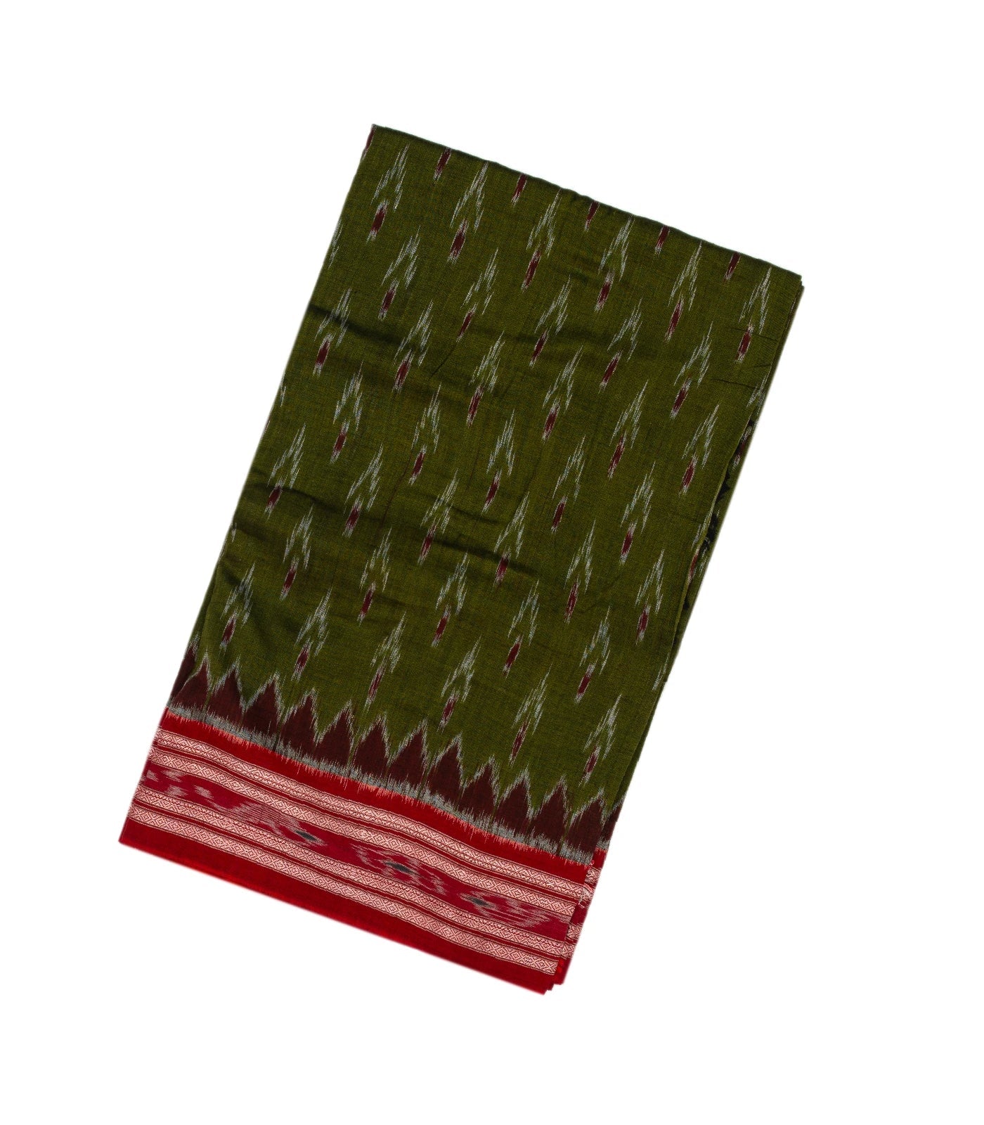 RmKV Olive Green Handloom Orissa Cotton Saree With Tie & Dye Floral Motifs