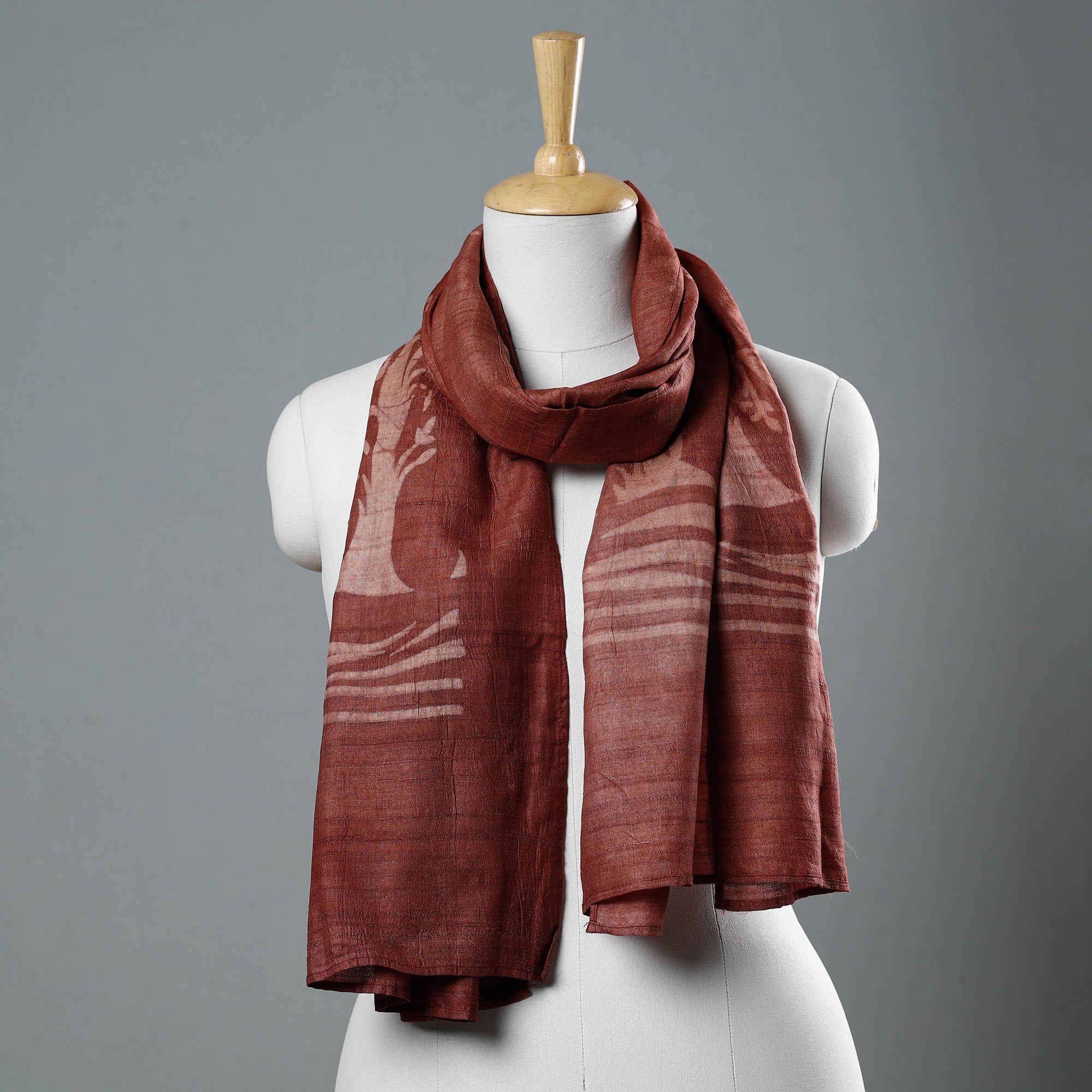 BINDAAS UNLIMITED Brown - Block Art Print Natural Dyed Tussar Silk Bindaas Stole