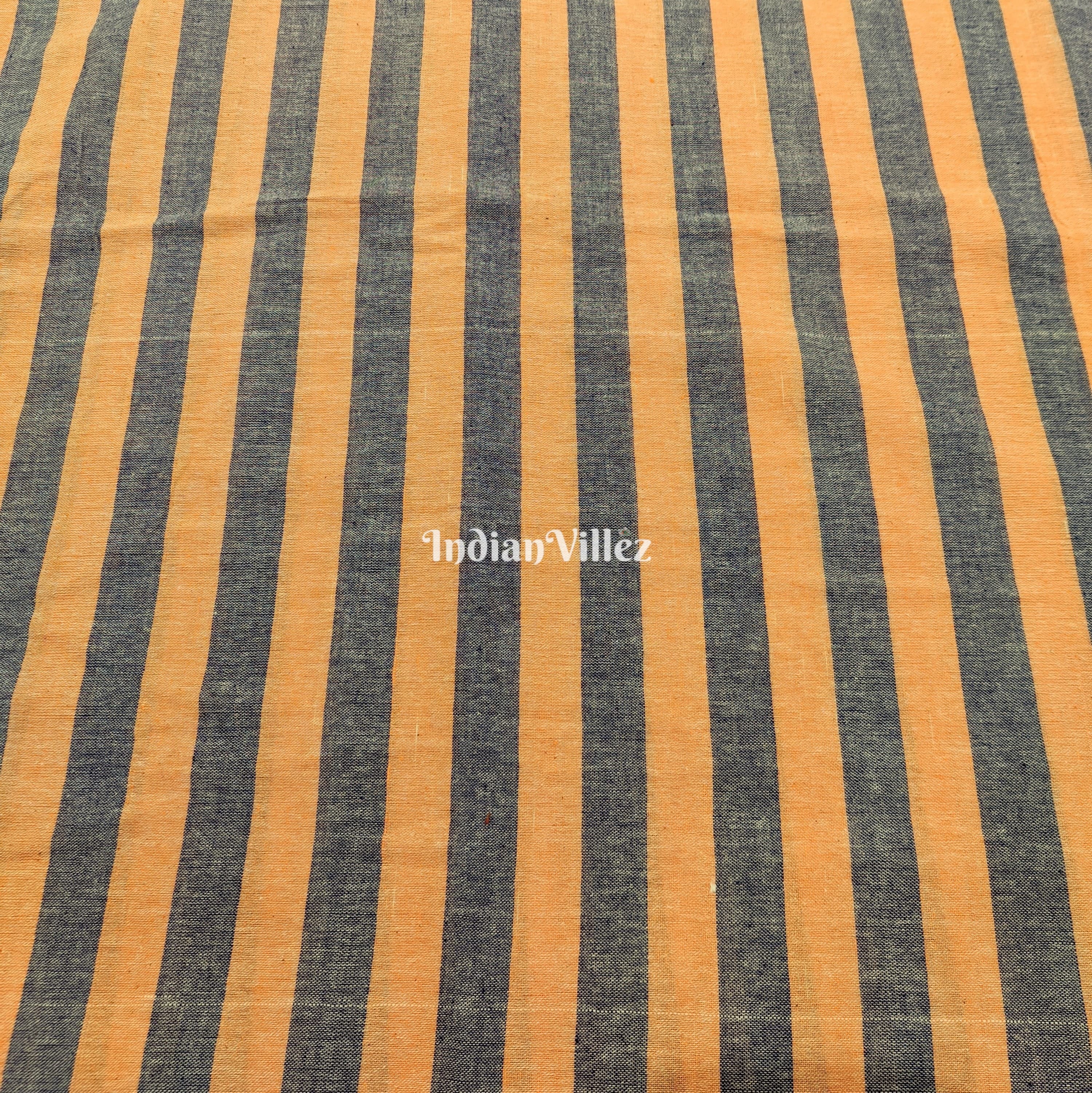 IndianVillèz Orange Gray Strips Organic Natural Dyed Kotpad Fabric - view 2