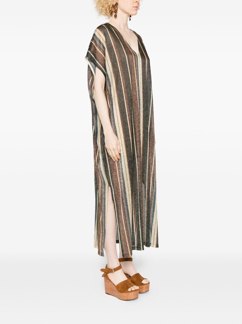 Siyu V-neck side slit Zoe striped kaftan dress - view 5
