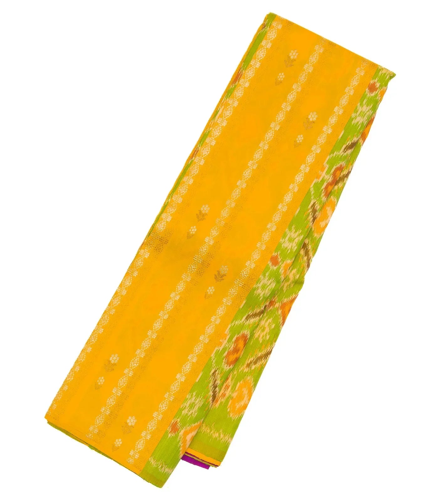 RmKV Lemon Yellow Handloom Kanchipuram Tie & Dye Silk Saree With Floral Buttas