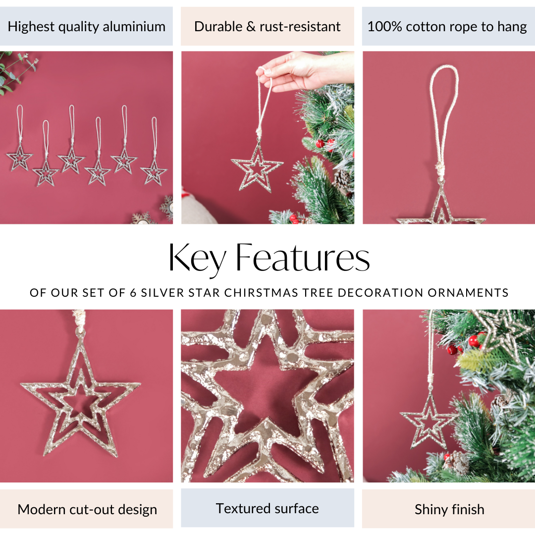 Nestasia Set Of 6 Silver Star Christmas Tree Decoration Ornaments - view 5