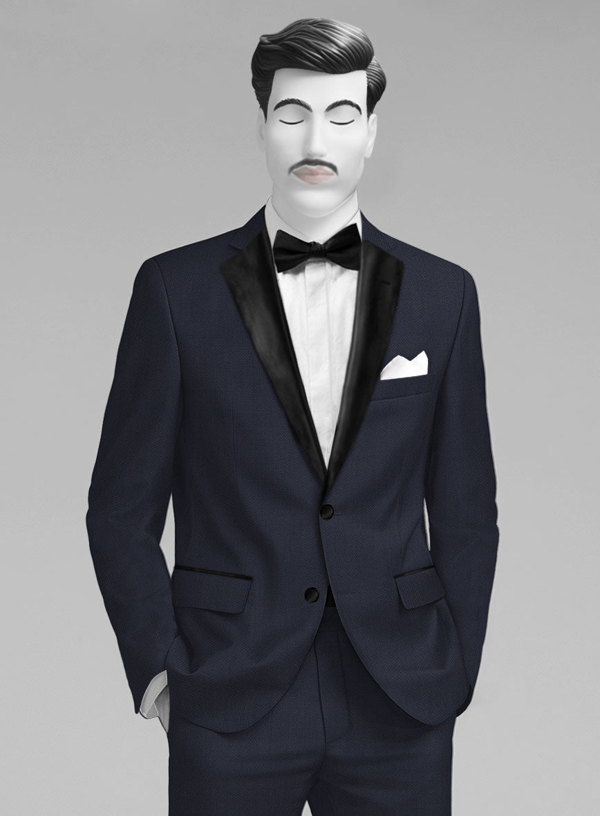 StudioSuits Napolean Imperial Blue Herringbone Wool Tuxedo Jacket - view 2
