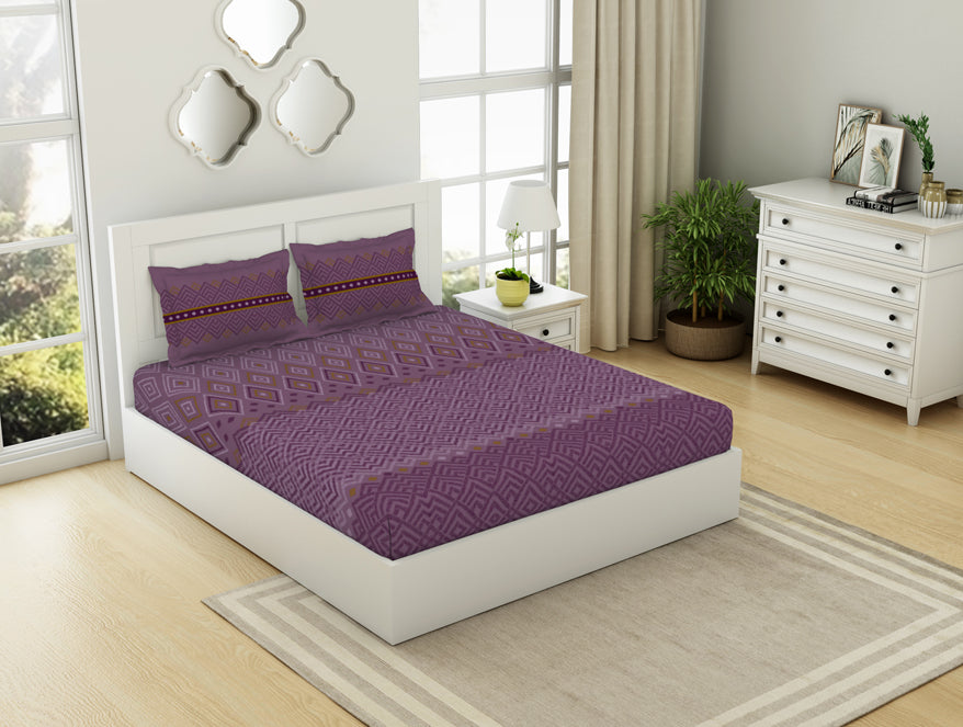 Spaces India Geometric Sea Fog - Violet 100% Cotton King Fitted Sheet - Geospace By Spaces - view 2