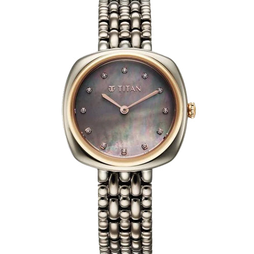 Titan Aura Quartz Analog Titanium Mother of Pearl Dial Titanium Stainless Steel Strap Watch for Women 32mm NT95241KM02