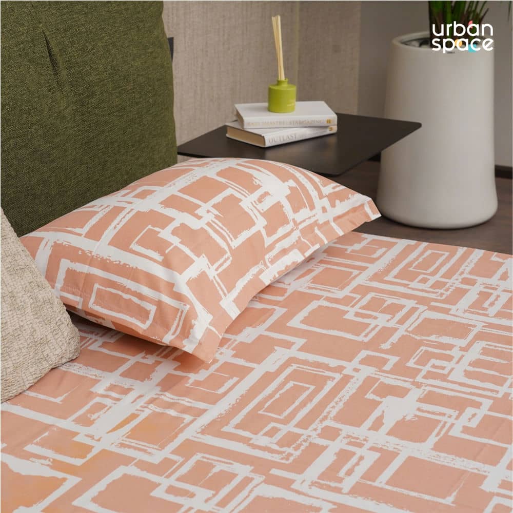 Urban Space -Home Furnishing Store Fitted King Size Cotton Bedsheet - Checkers - Peach - view 2