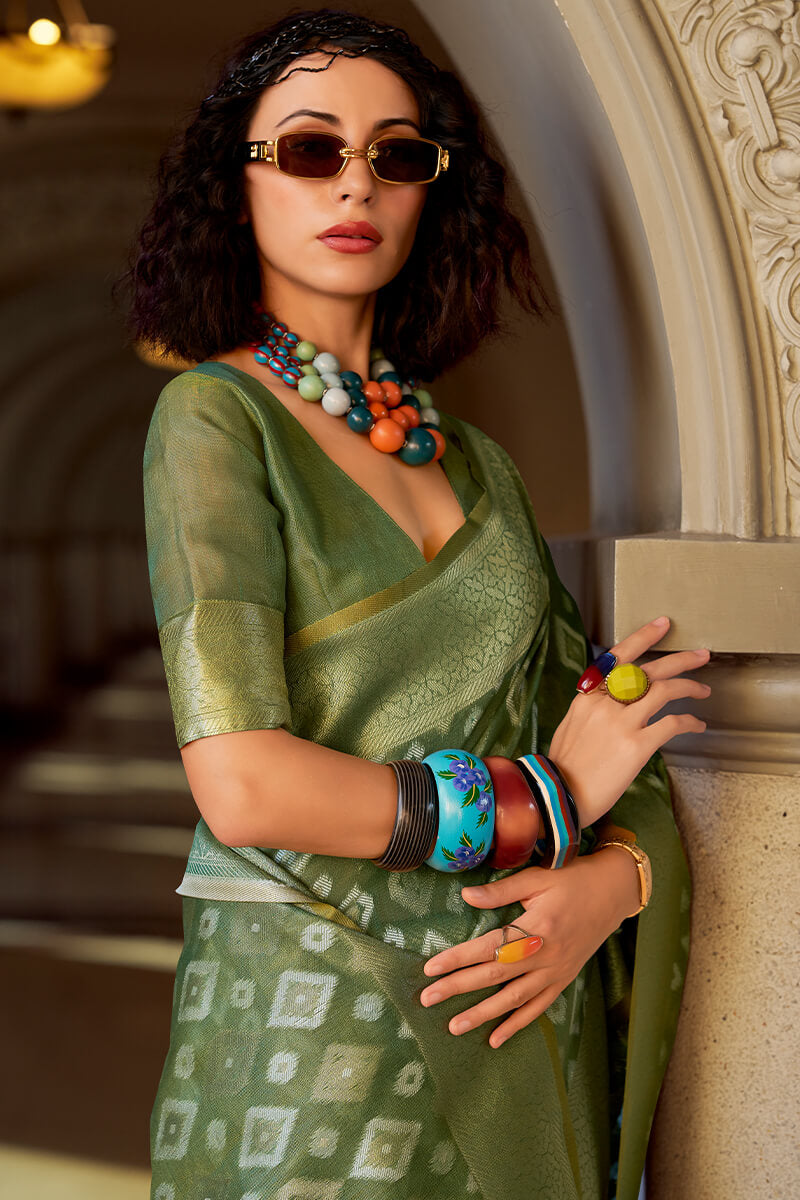 Rajpath Vivacious Green Soft Banarasi Tissue Silk Saree With Excellent Blouse Piece - view 4