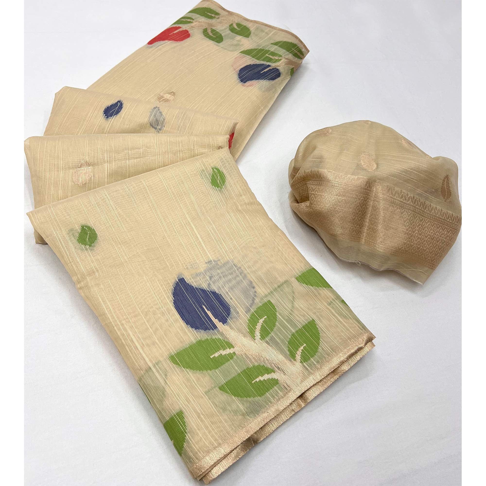 Peachmode Chikoo Floral Woven Cotton Saree – Women's - view 7