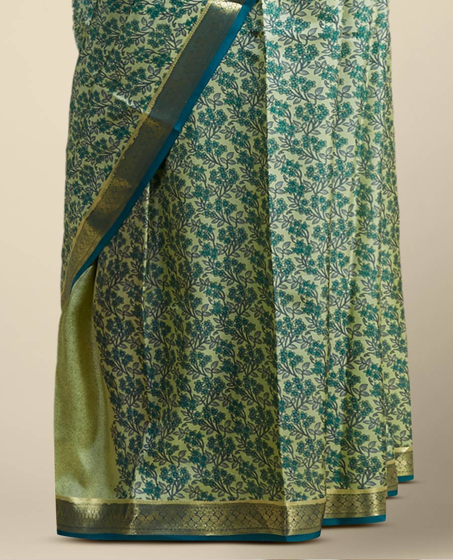 Pothys Green floral printed silk saree with contrast zari border - view 3