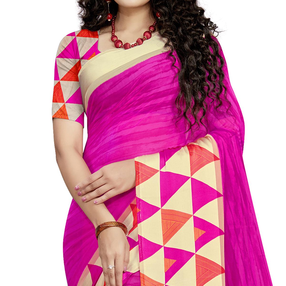 Peachmode Elegant Pink Colored Casual Wear Printed Georgette Saree - view 2