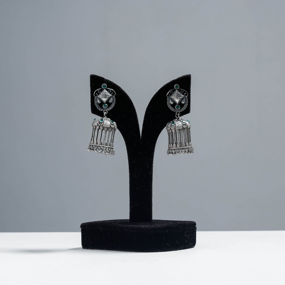 WHITE RIVER STORIES Antique Silver Finish Oxidised Brass Base Jhumki Earrings