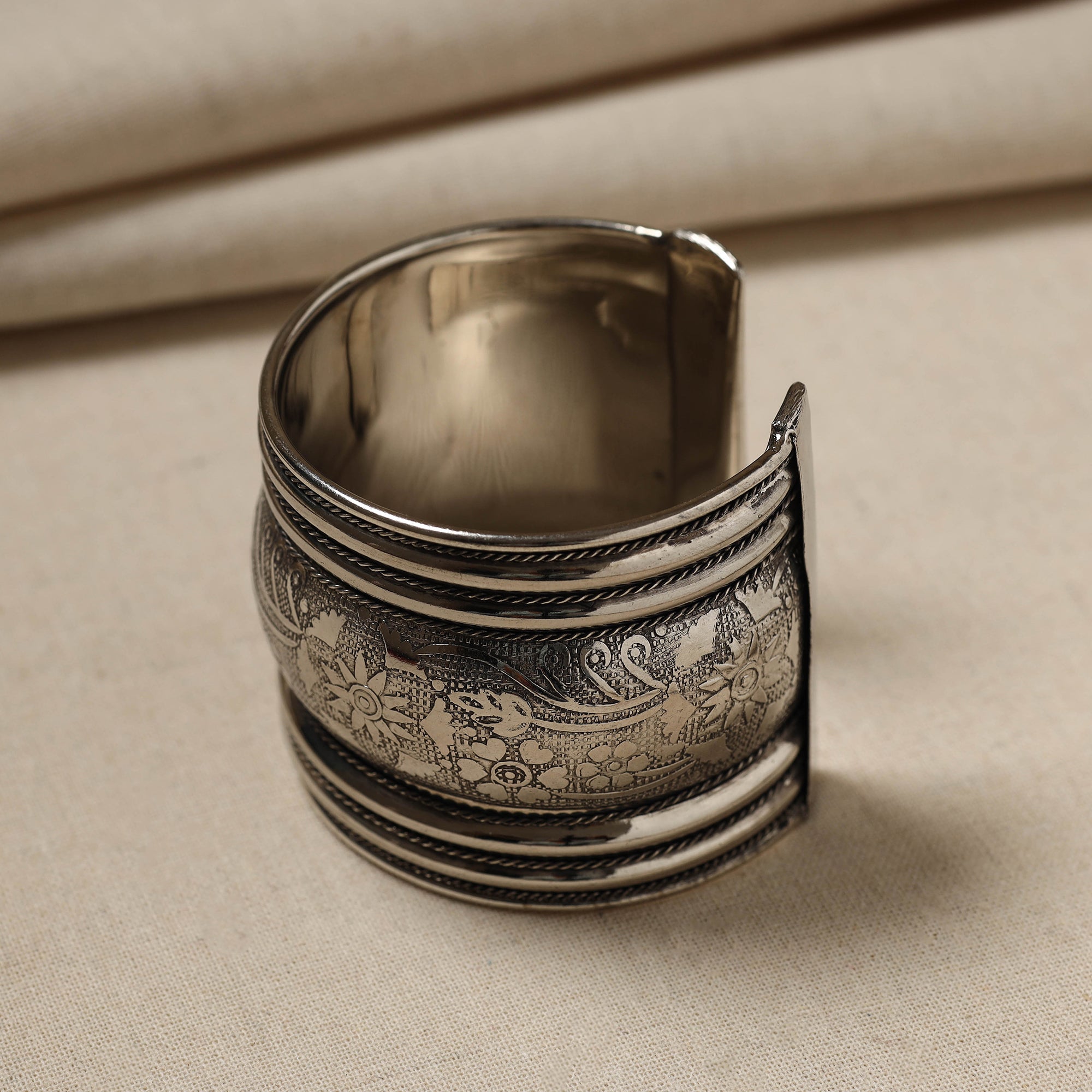 WHITE RIVER STORIES Antique Finish Oxidised German Silver Cuff Bracelet (Adjustable)