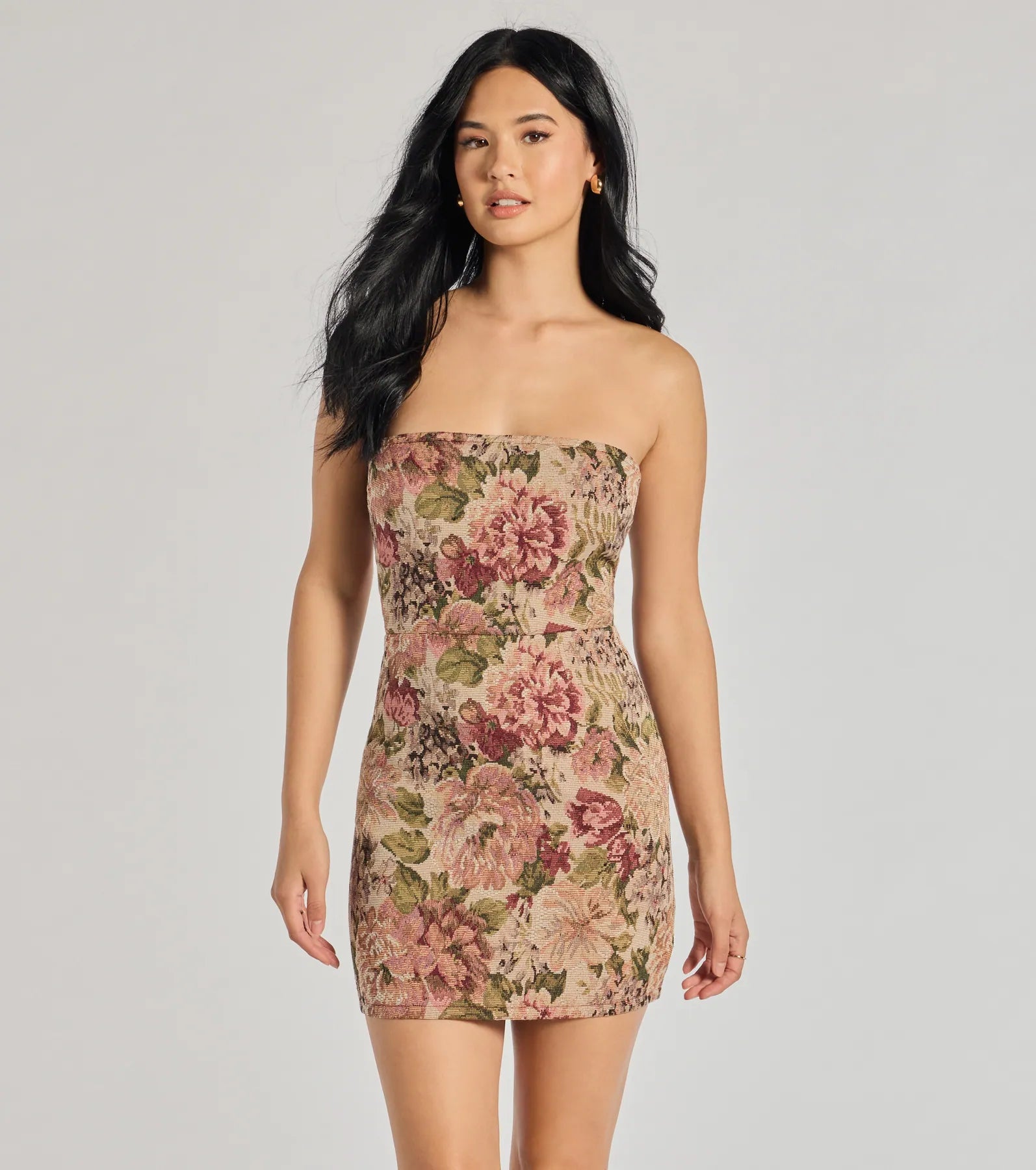 Windsor Garden Glam Floral Tapestry Lace-Up Mini Dress